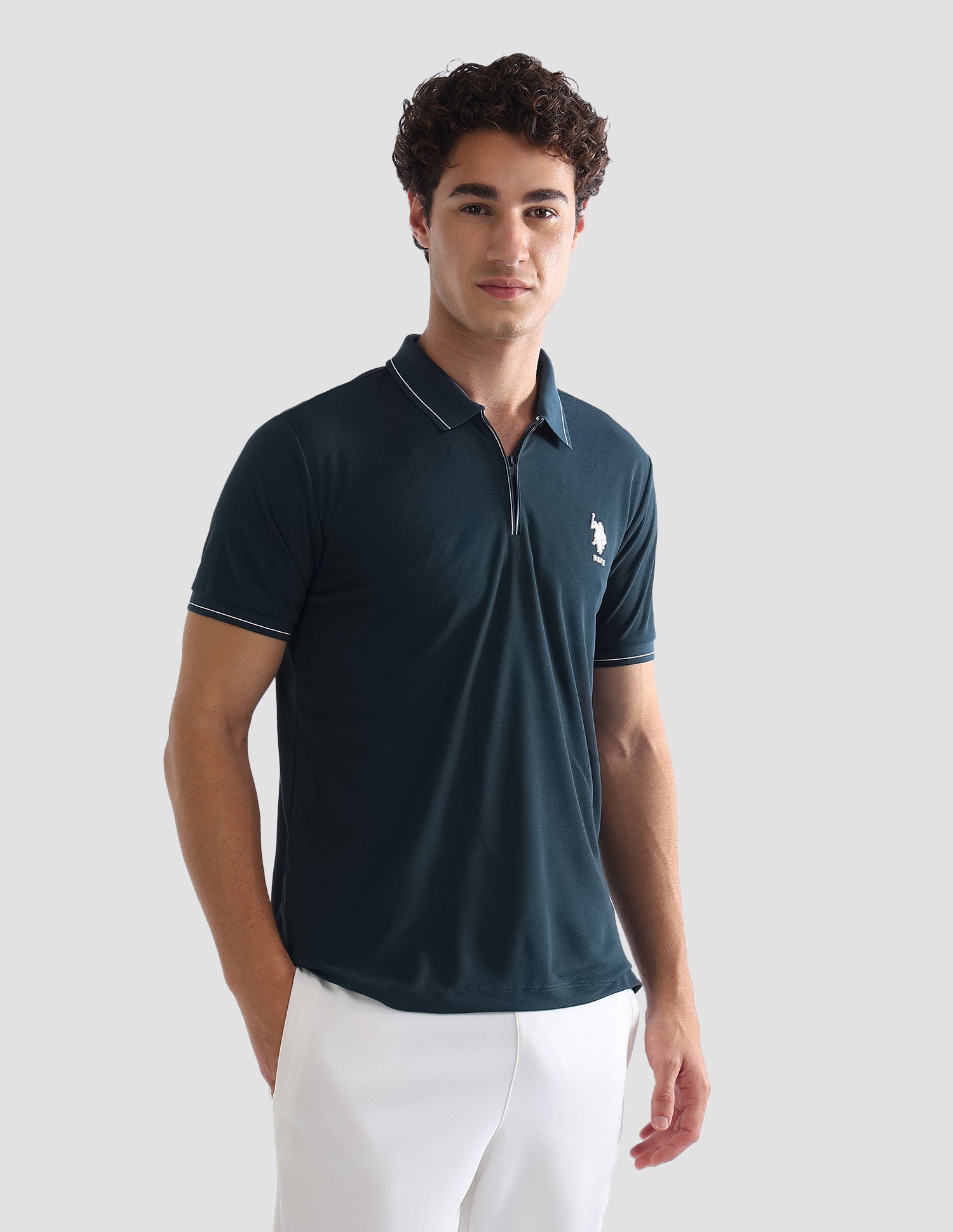 Solid Slim Fit Active Polo Shirt Teal - U.S. Polo Assn. India | Large