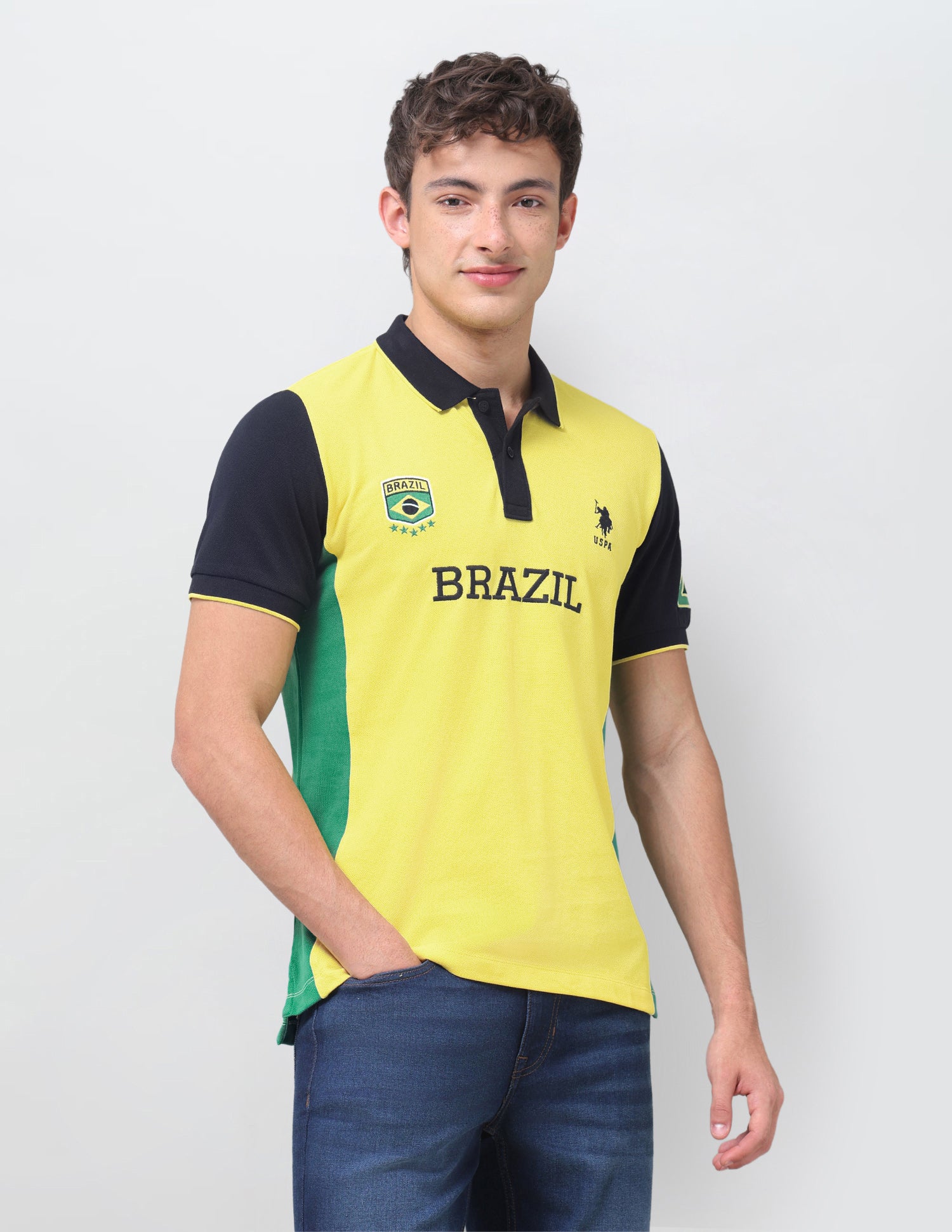 Colourblocked Slim Fit Polo Shirt Yellow - U.S. Polo Assn. India | Large