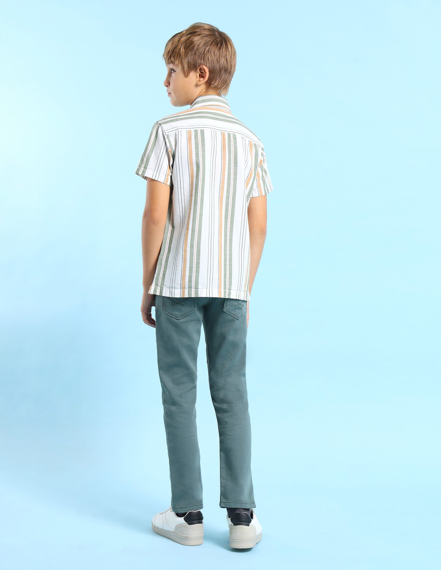 Boys Boxy Fit Vertical Striped Shirt Green - U.S. POLO ASSN. | Large