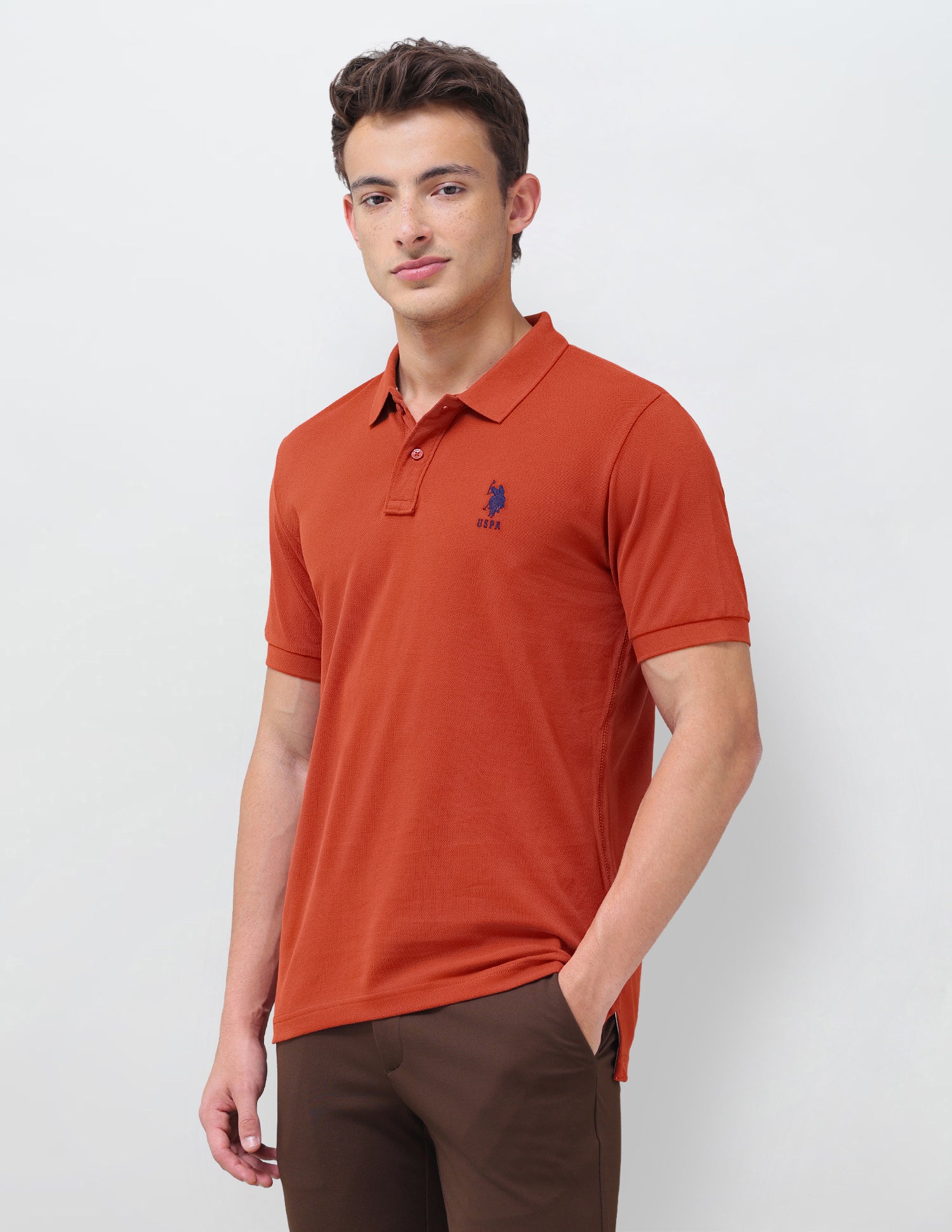 Solid Slim Fit Polo Shirt Dark Orange - U.S. Polo Assn. India | Large