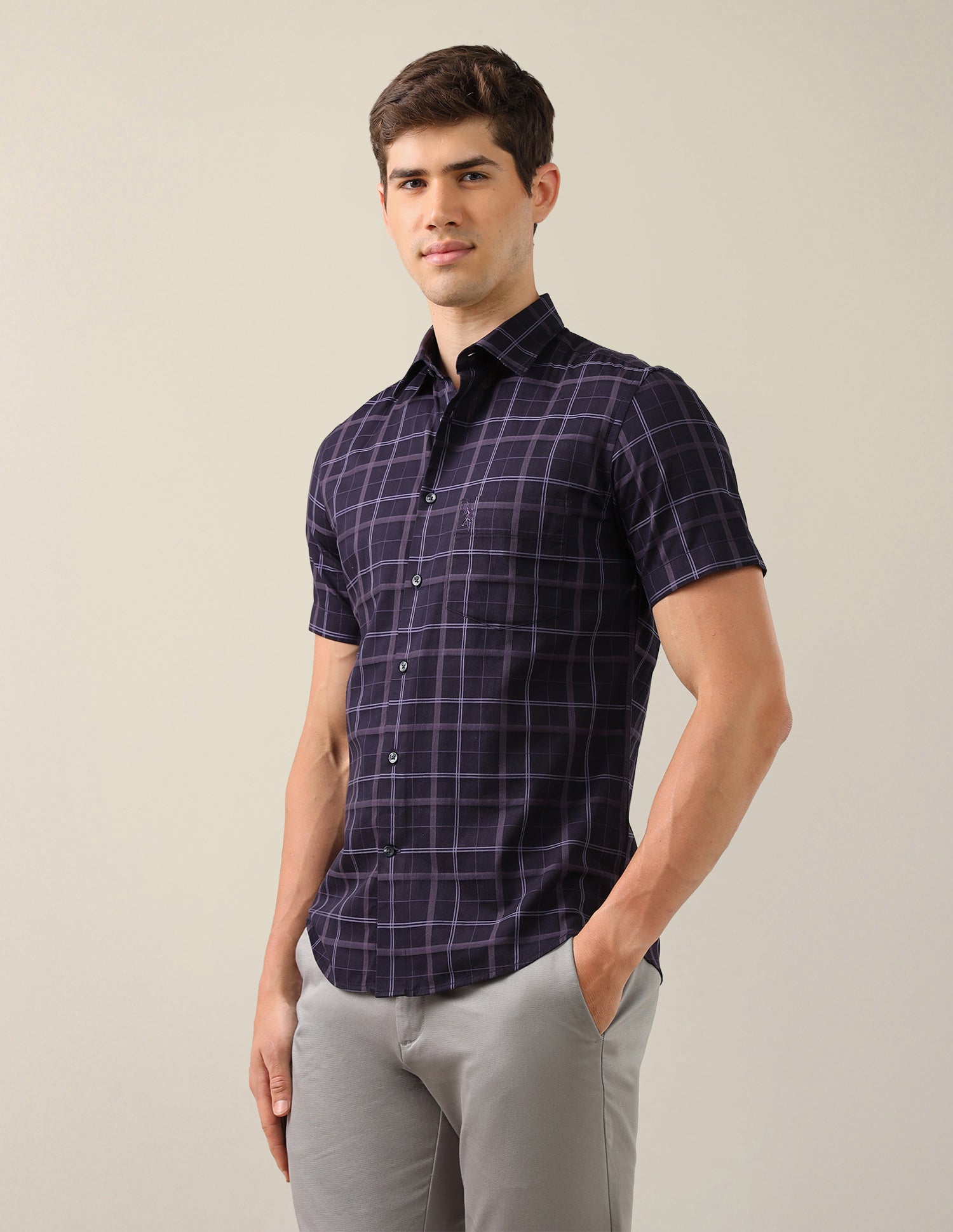 Grid Tattersall Checked Tailored Fit Shirt Purple - U.S. Polo Assn. India | Large