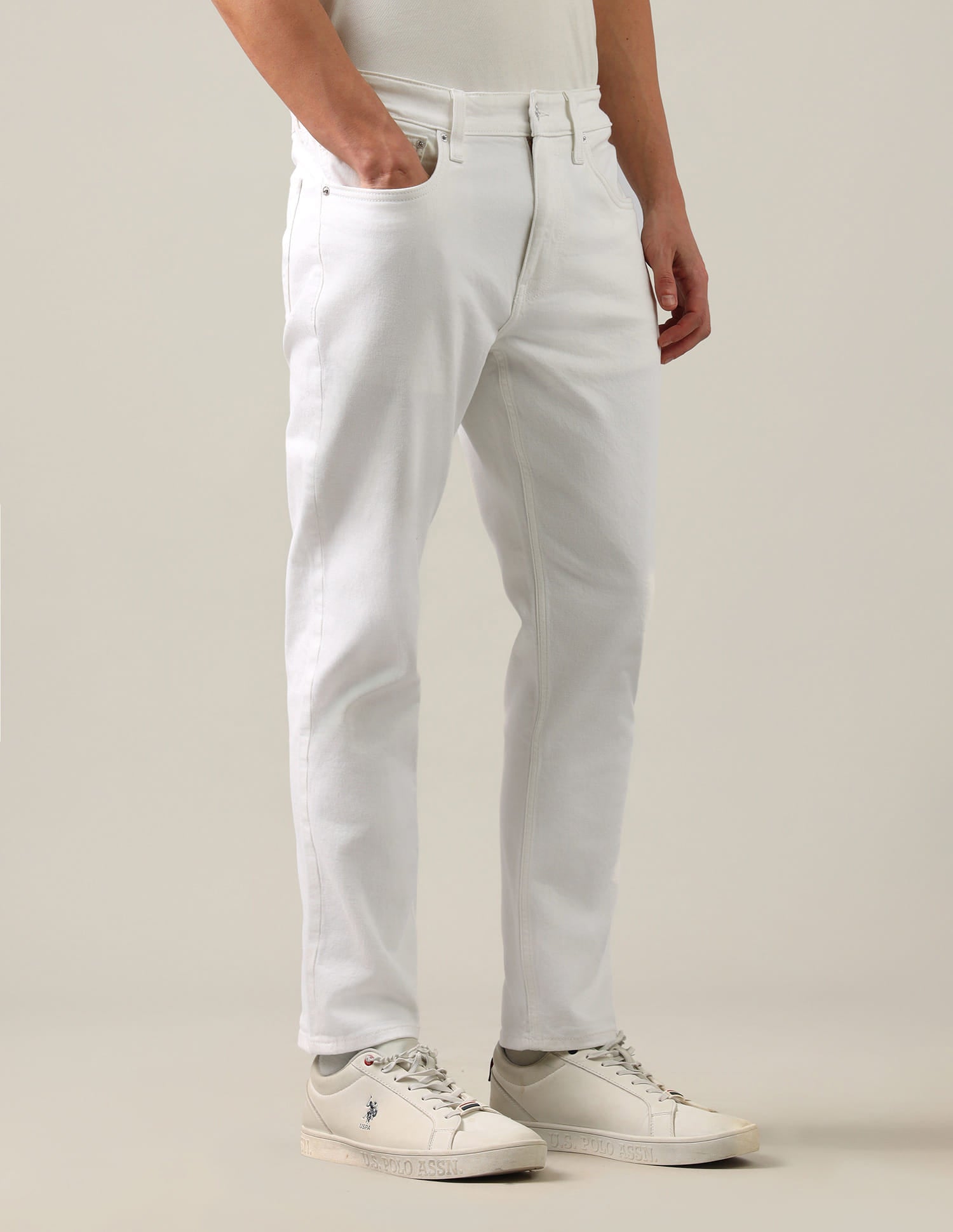 Cole Comfort Cropped Fit White Jeans White - U.S. Polo Assn. India | Large
