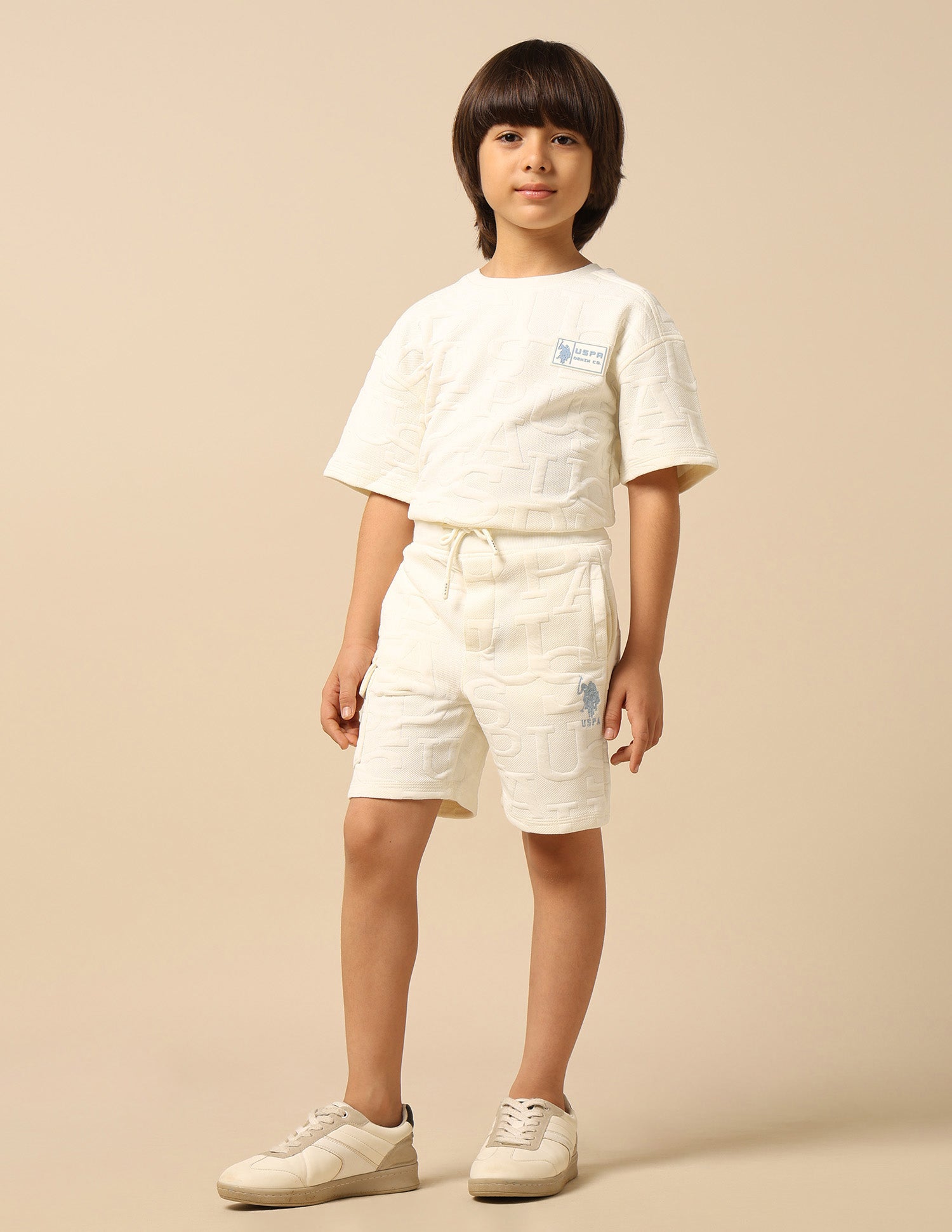 Boys Brand Embossed Regular Fit Shorts White - U.S. POLO ASSN. | Large