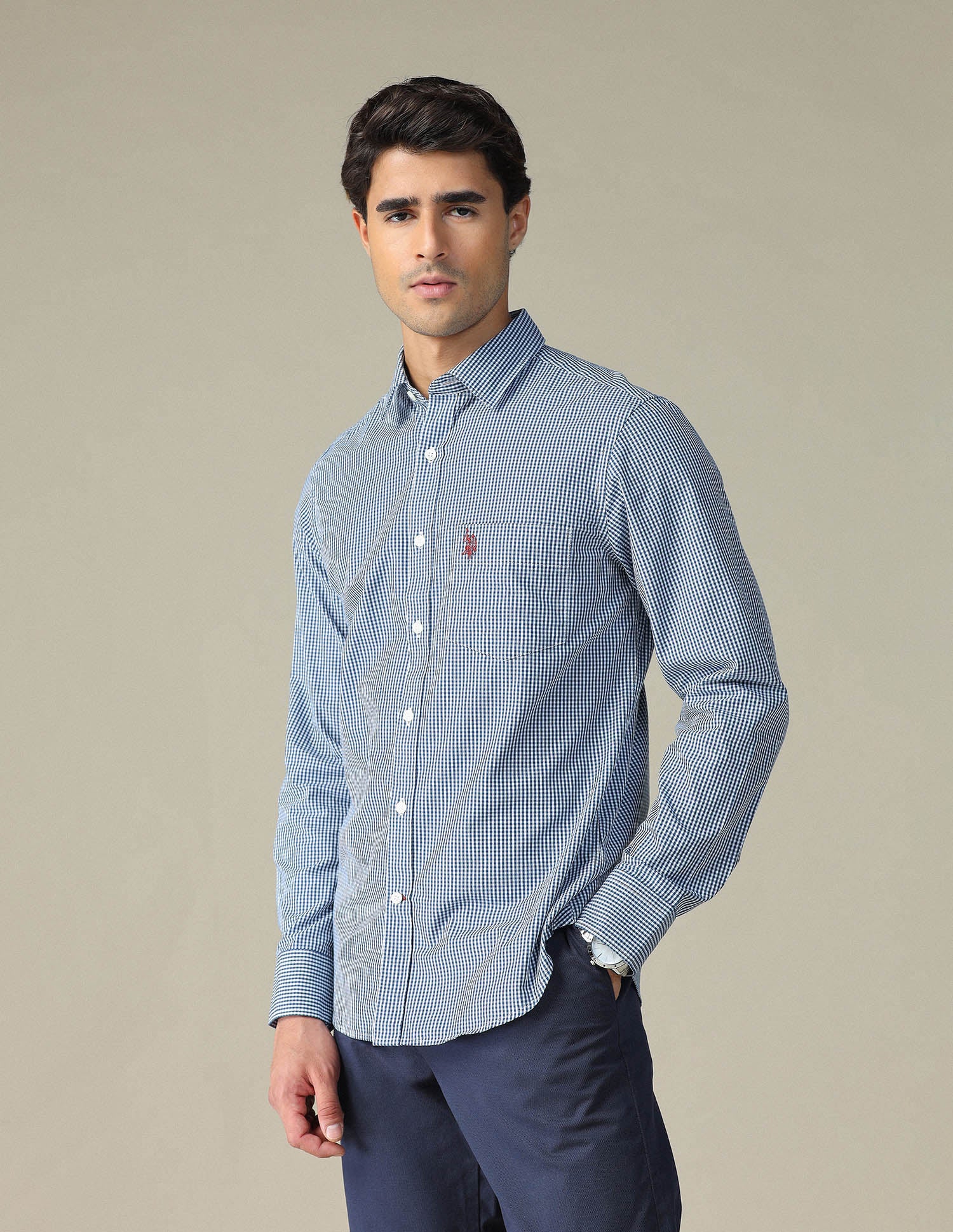 Pure Cotton Gingham Checked Shirt Navy - U.S. POLO ASSN. | Large