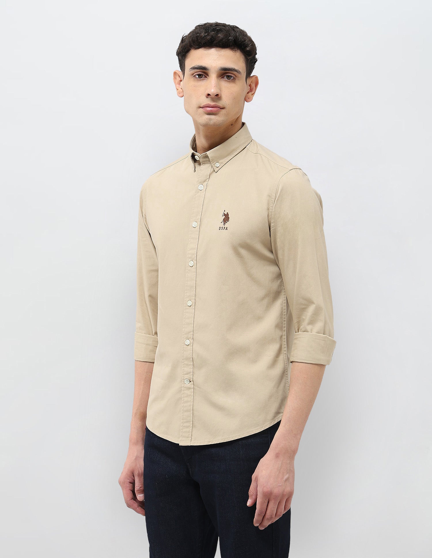 Solid Regular Fit Shirt Beige - U.S. POLO ASSN. | Large
