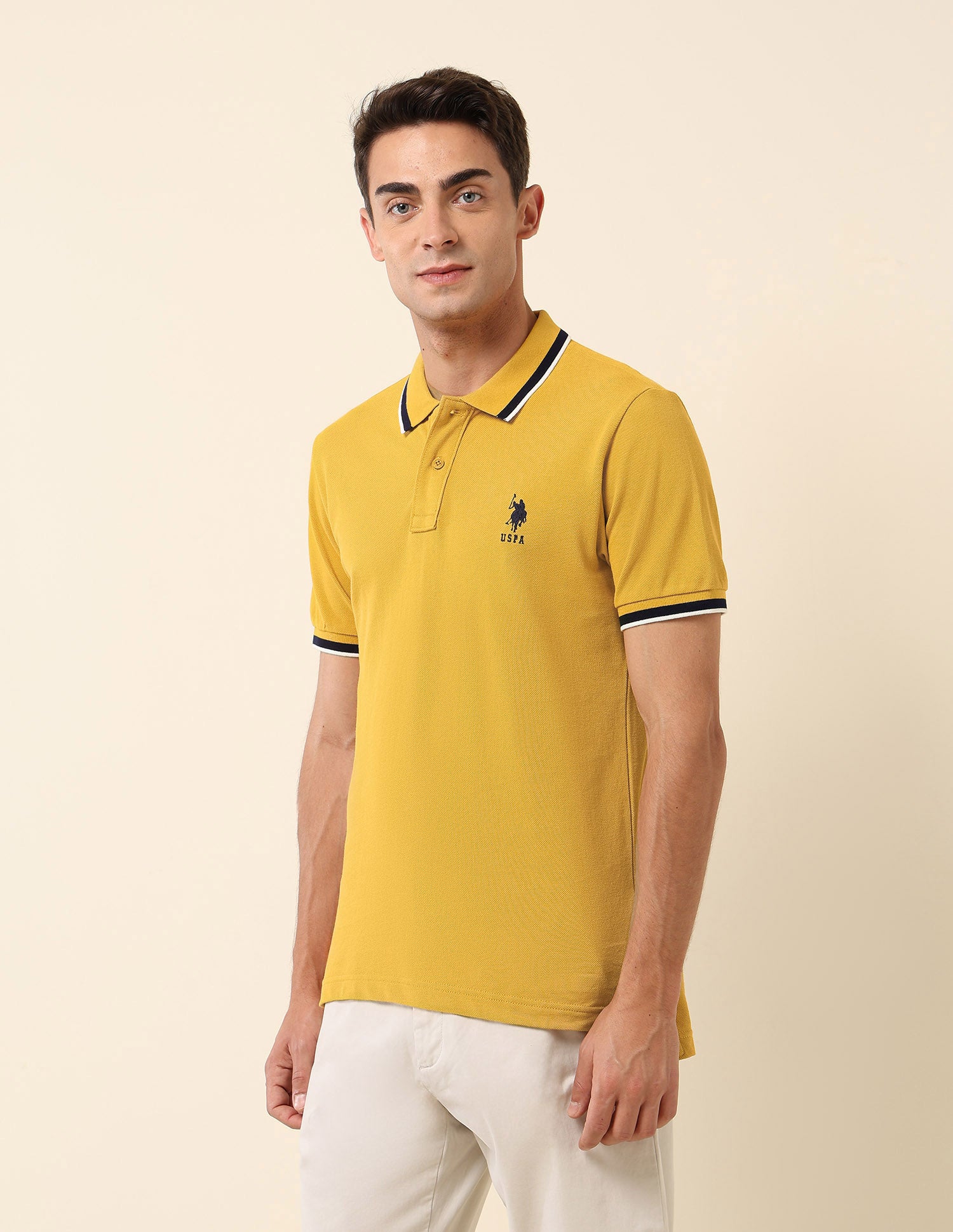 Slim Fit Solid Polo Shirt Yellow - U.S. Polo Assn. India | Large