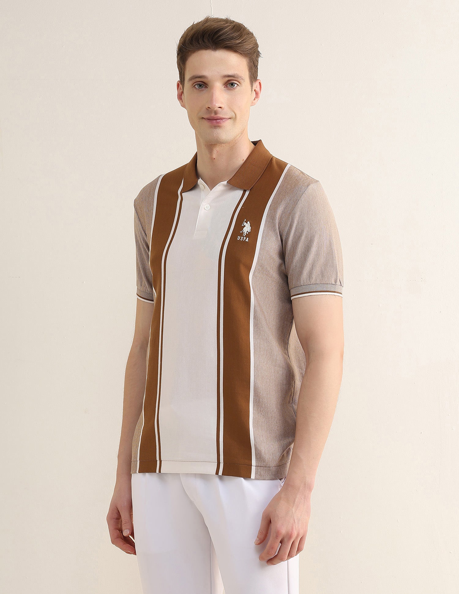 Colourblocked Slim Fit Polo Shirt Brown - U.S. Polo Assn. India | Large