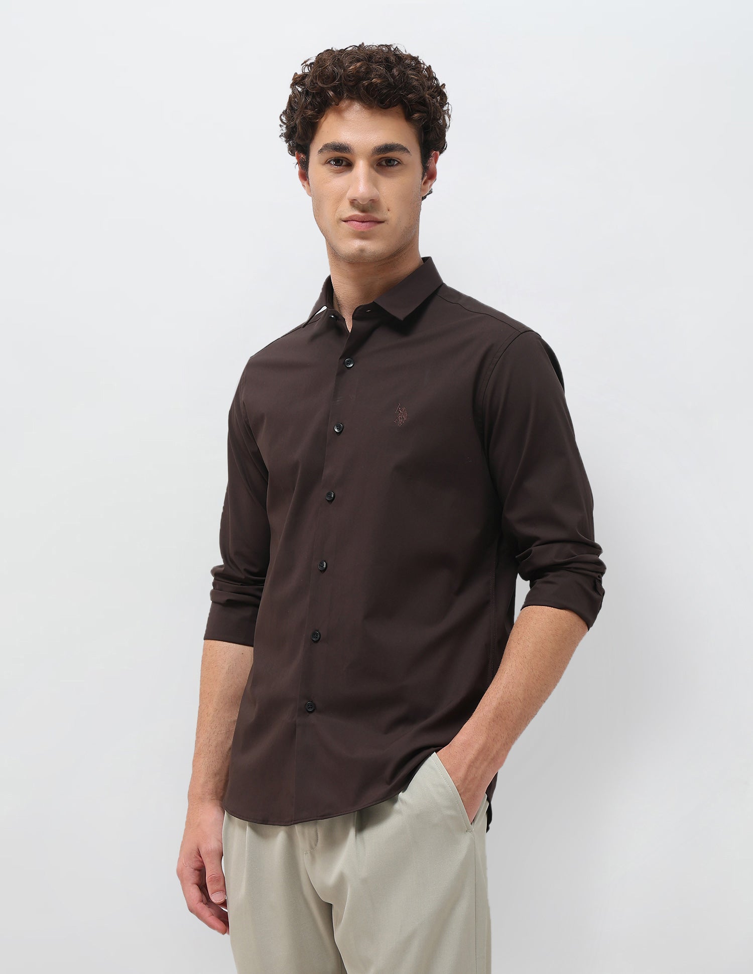 Solid Tailored Fit Shirt Choco - U.S. Polo Assn. India | Large