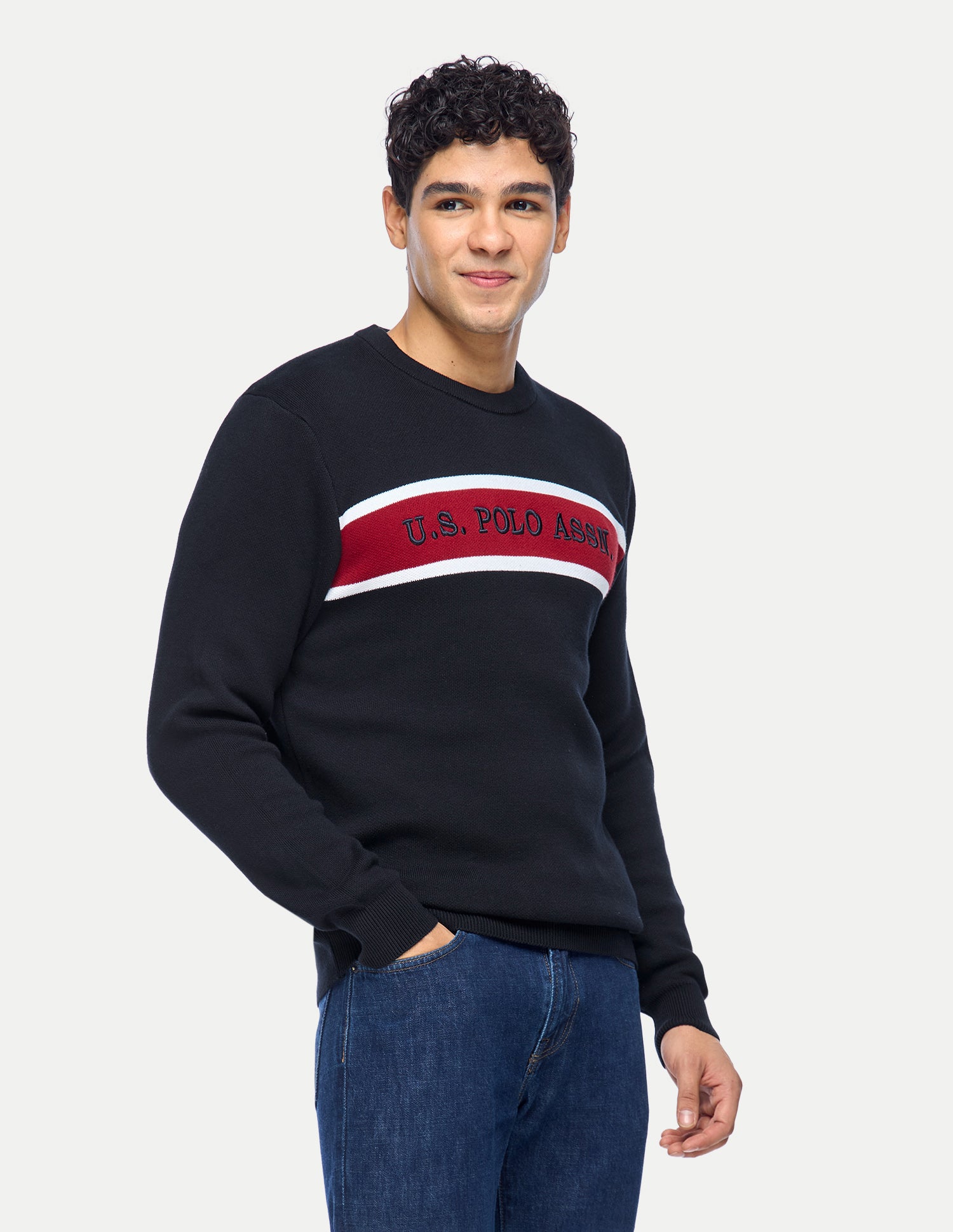 Brand Embroidered Colorblocked Slim Fit Sweater Navy - U.S. Polo Assn. India | Large
