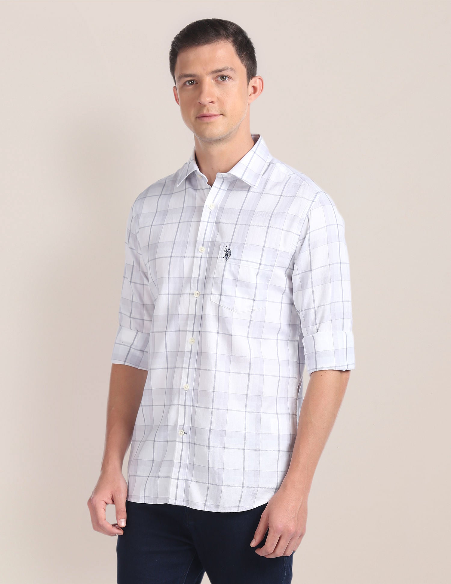 Tartan Check Dobby Shirt White and Grey - U.S. POLO ASSN. | Large