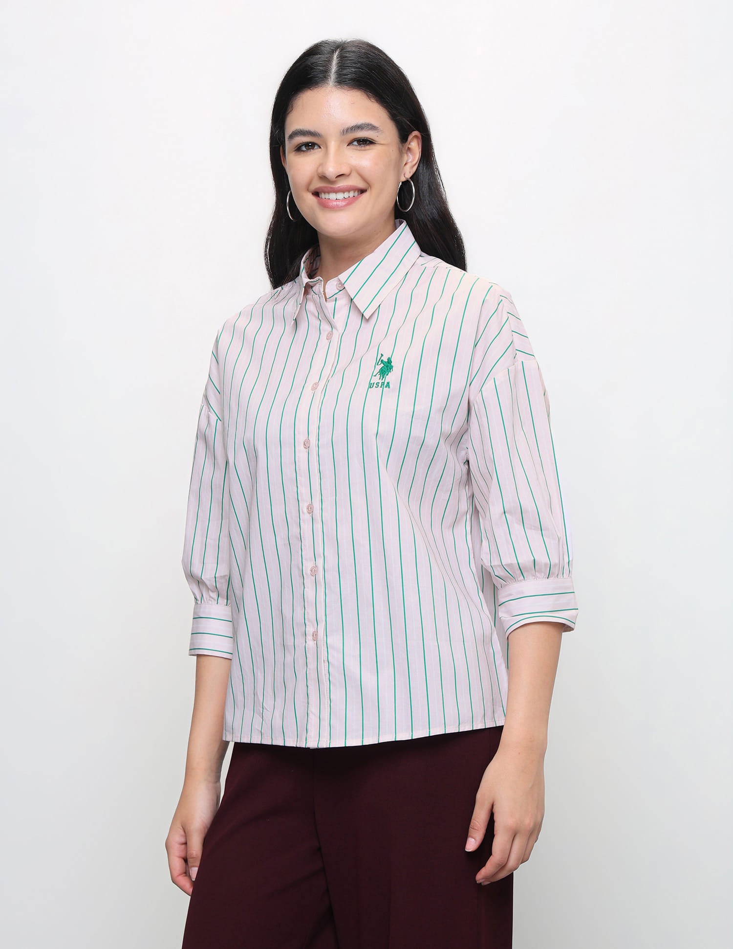 Vertical Striped Relaxed Fit Shirt Pink - U.S. Polo Assn. India | Large