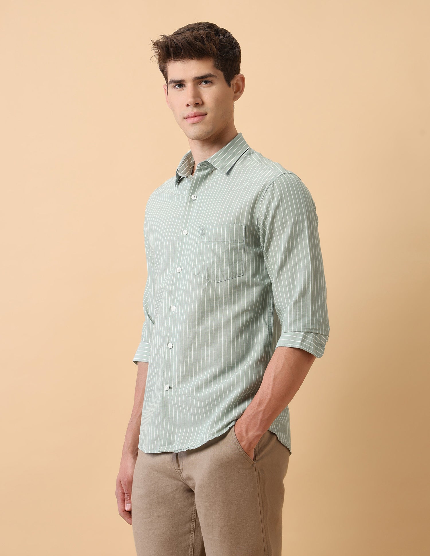 Pacho X Vertical Striped Regular Fit Shirt Sage - U.S. Polo Assn. India | Large