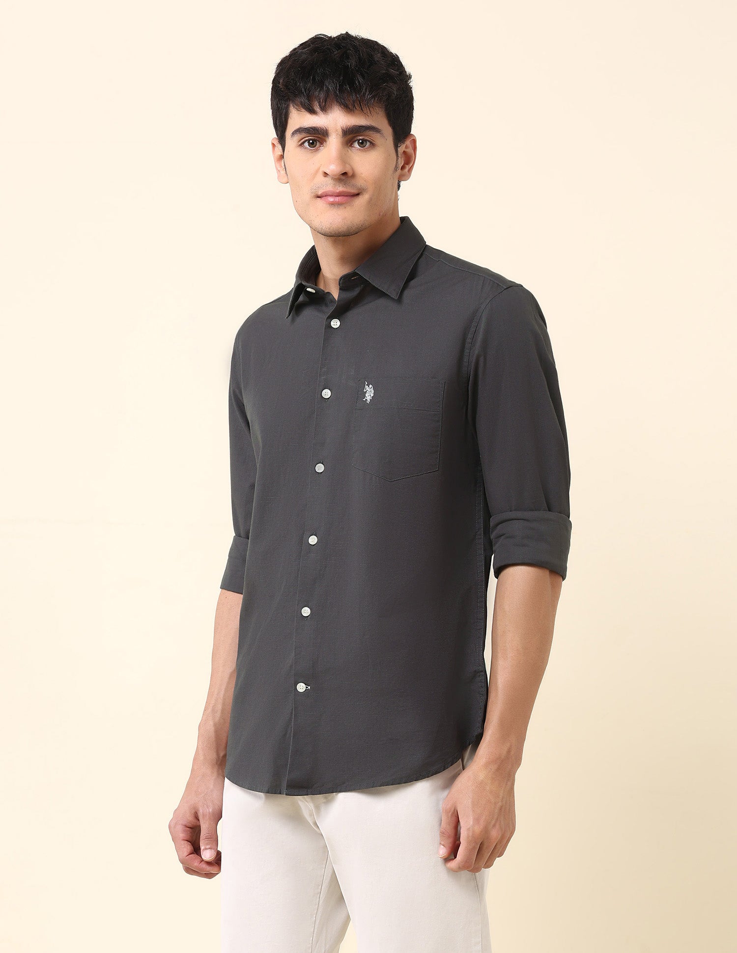 Twill Solid Tailored Fit Shirt Grey - U.S. Polo Assn. India | Large
