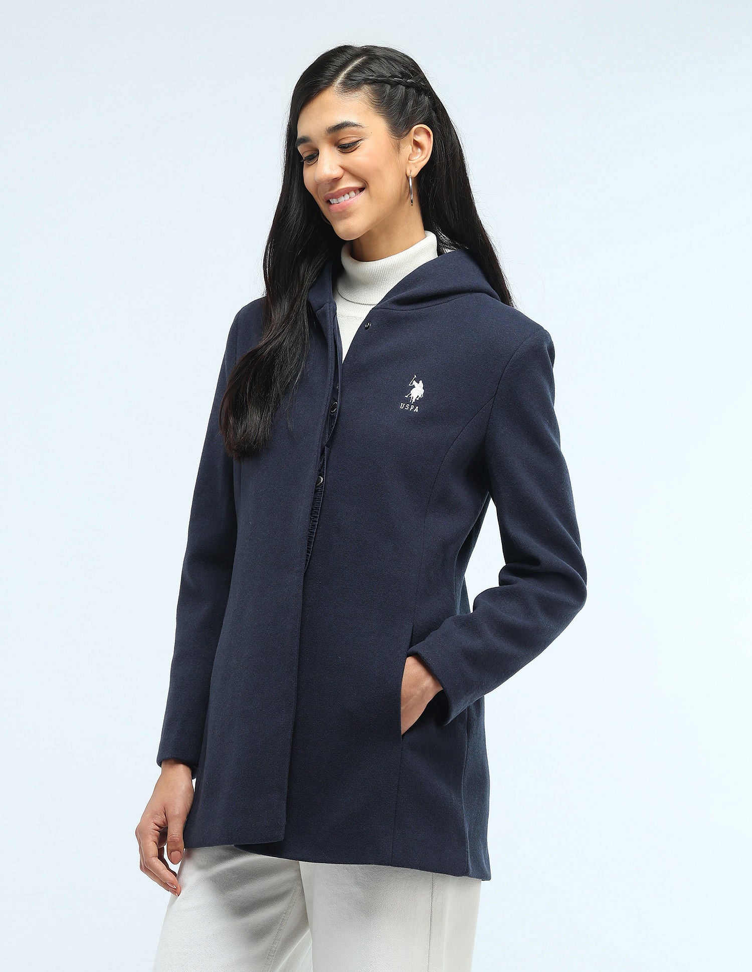 Longline Solid Hooded Jacket Navy - U.S. POLO ASSN. | Large
