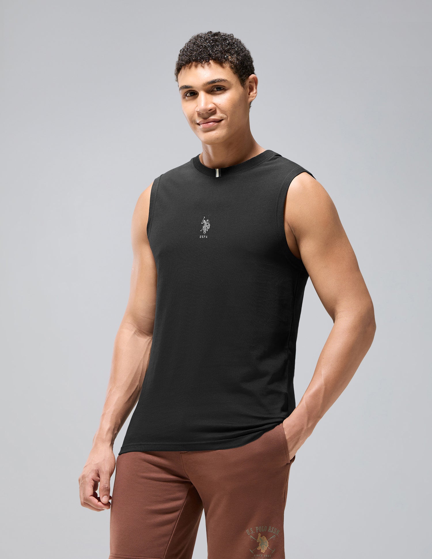 Pure Cotton Breathable OEV12 Gym Vest Black - U.S. Polo Assn. India | Large