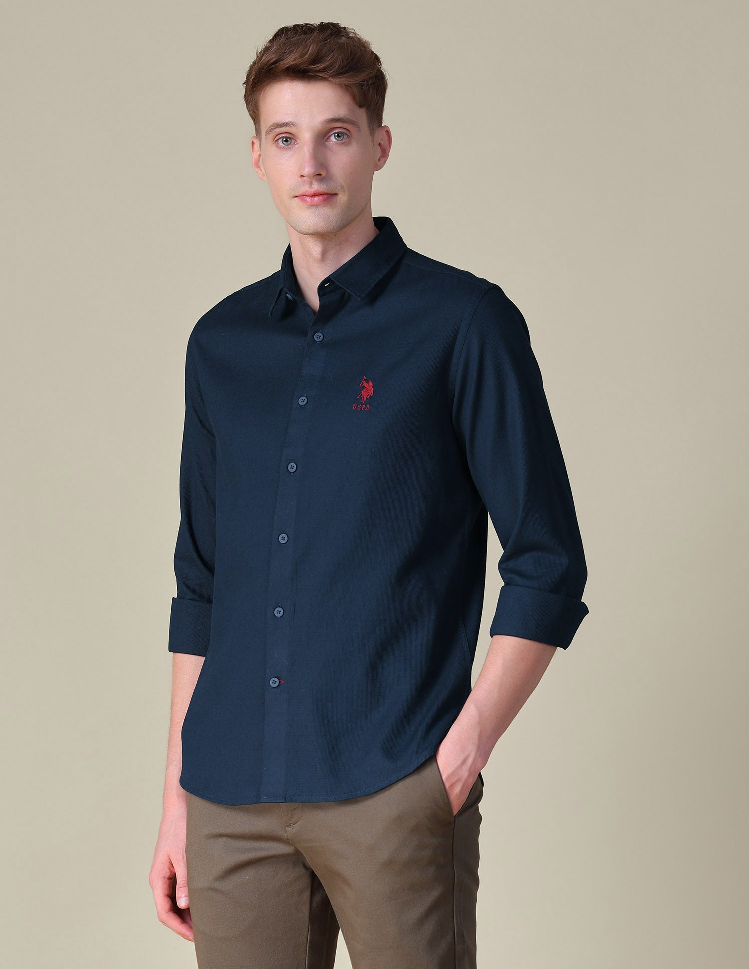 Dobby Textured Shirt Navy - U.S. POLO ASSN. | Large