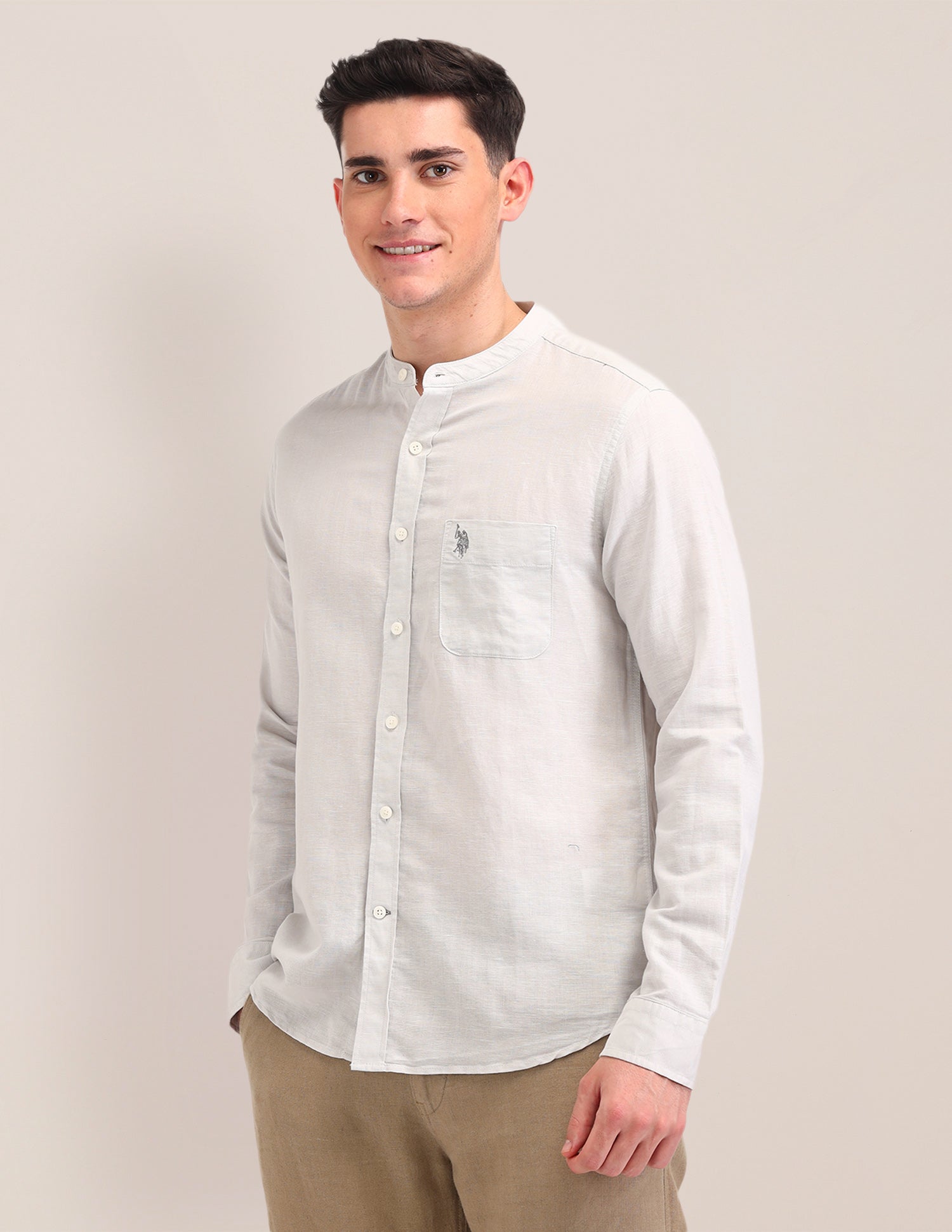 Tailored Fit Twill Shirt Ecru - U.S. Polo Assn. India | Large
