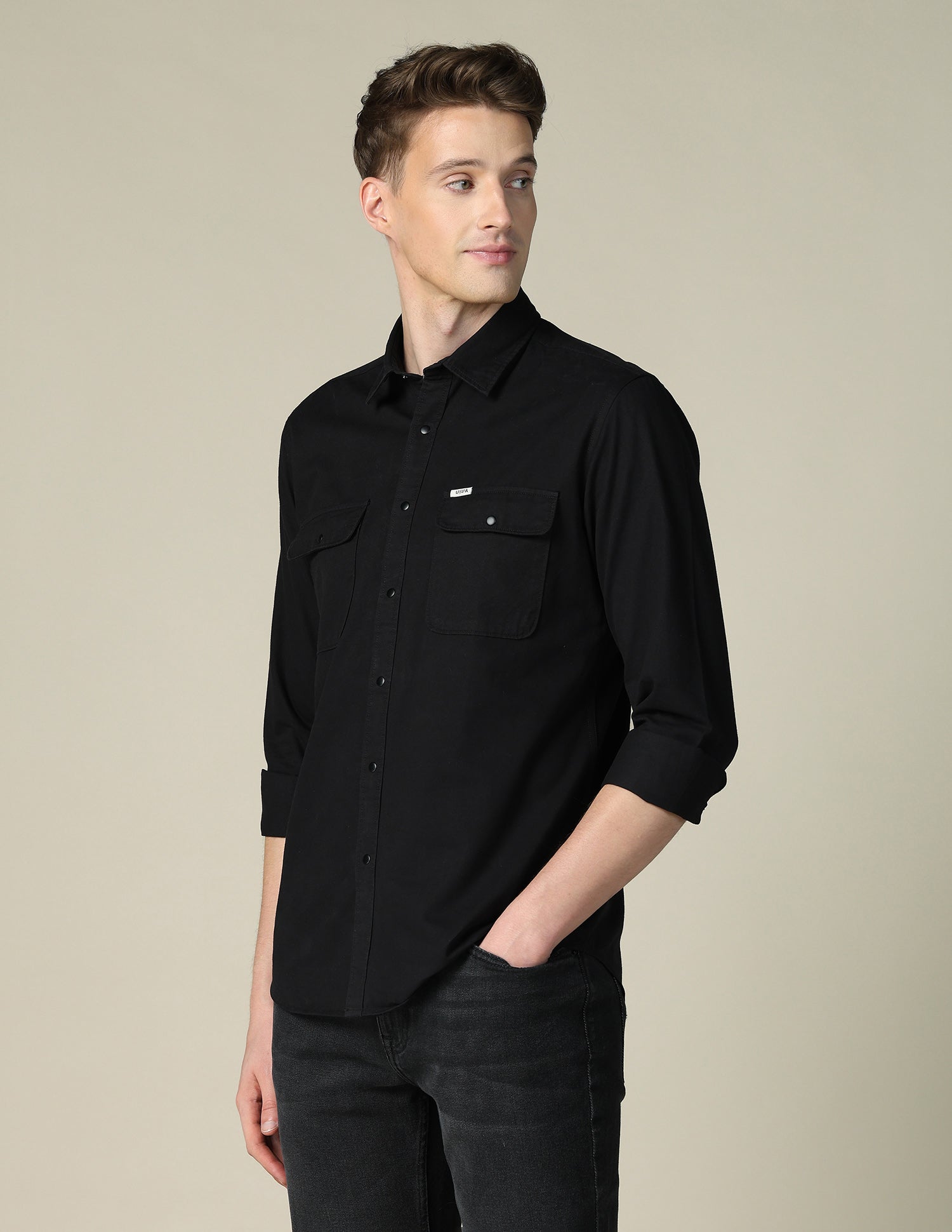 Solid Twill Shacket Black - U.S. POLO ASSN. | Large