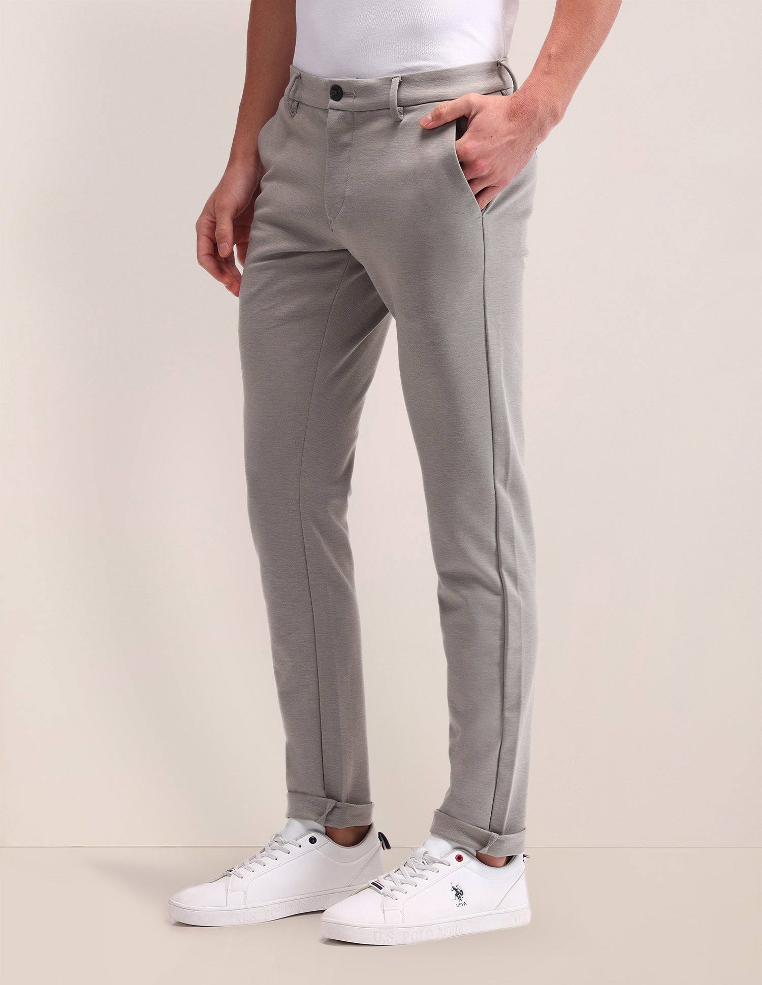 Austin Slim Fit  Solid Trousers Silver - U.S. Polo Assn. India | Large