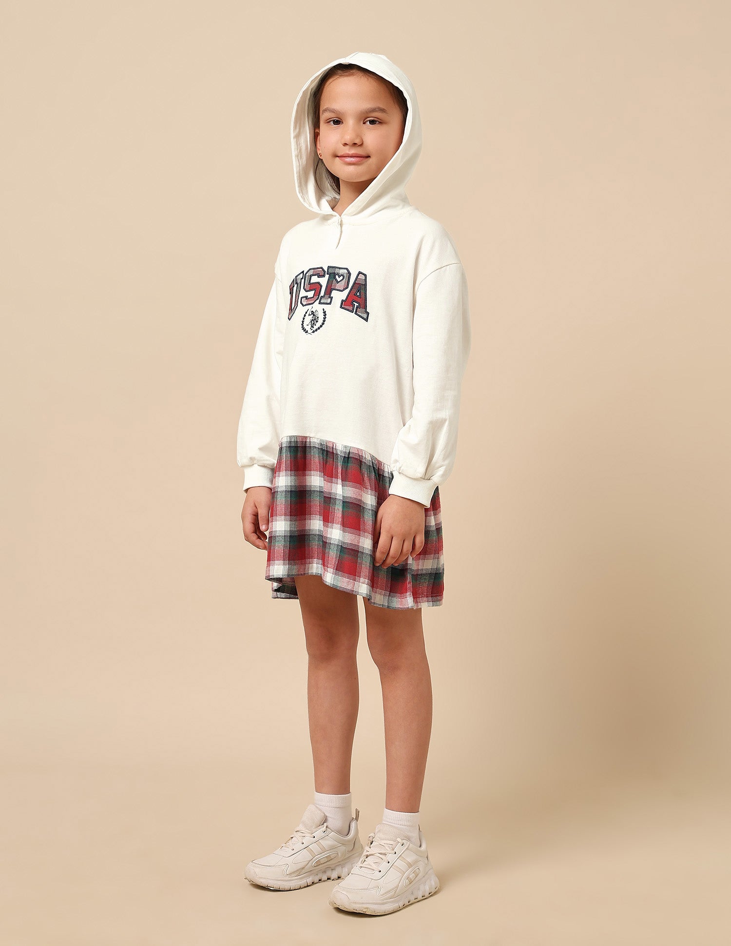 Girls Checked Sweat Dress Off White - U.S. POLO ASSN. | Large