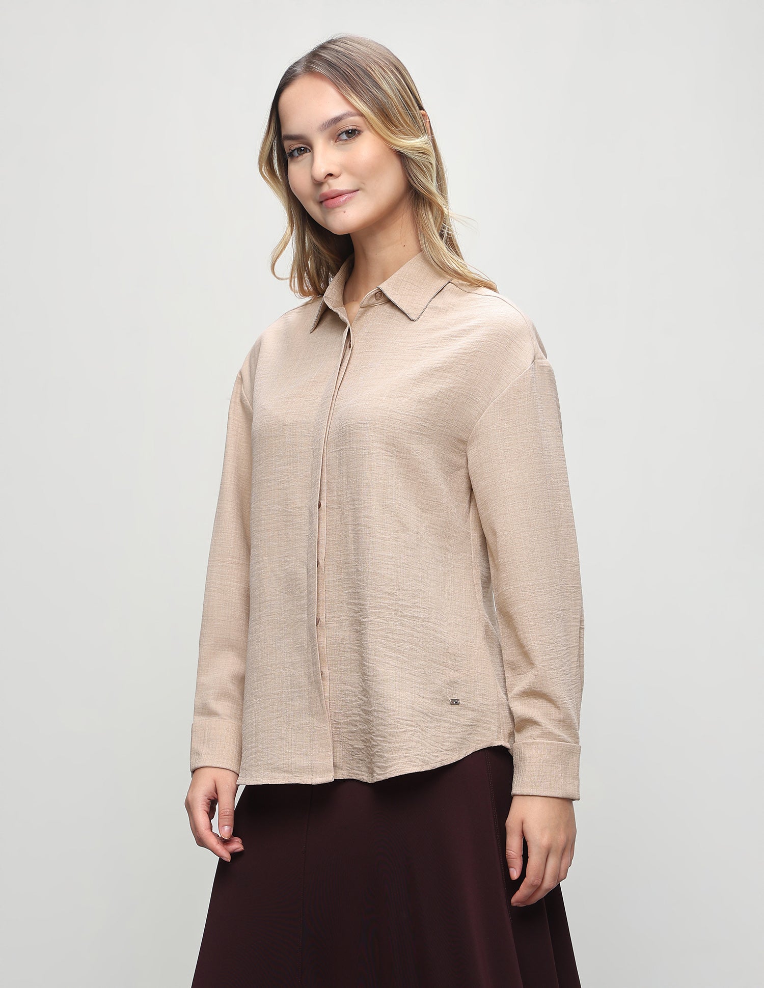 Solid Fitted Shirt Light Brown - U.S. Polo Assn. India | Large