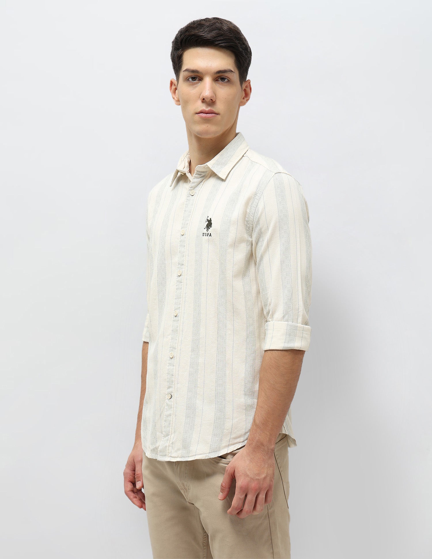 Vertical Striped Self Design Dobby Shirt Off-White - U.S. POLO ASSN. | Large