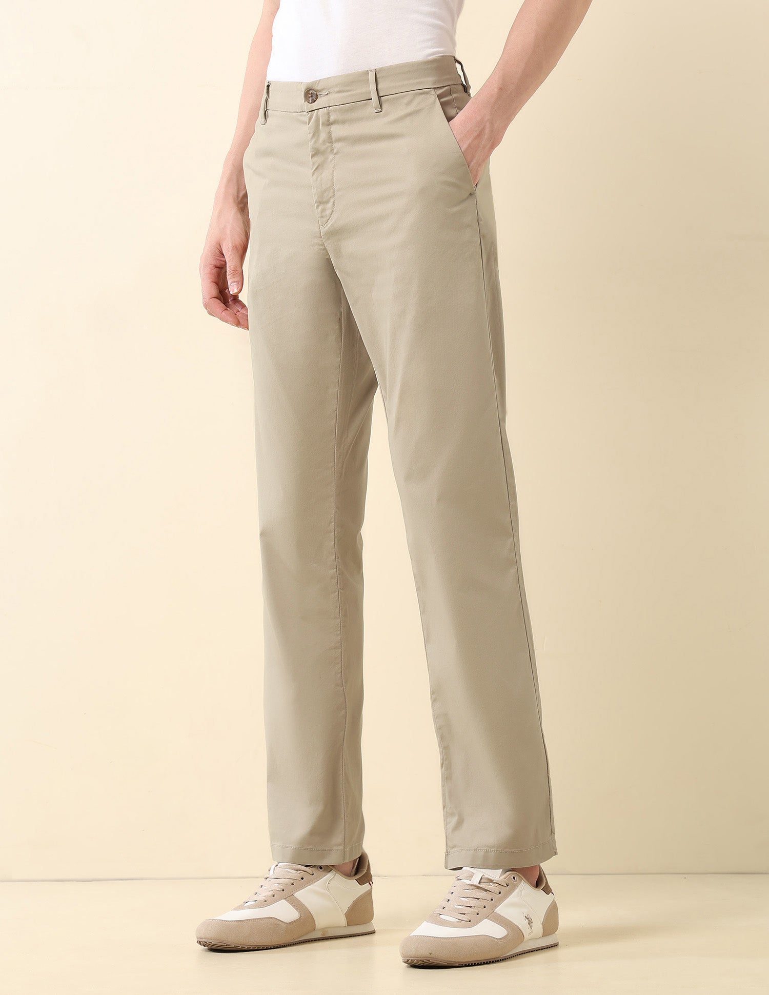 Riley Straight Fit Satin Trousers Dark Khaki - U.S. Polo Assn. India | Large