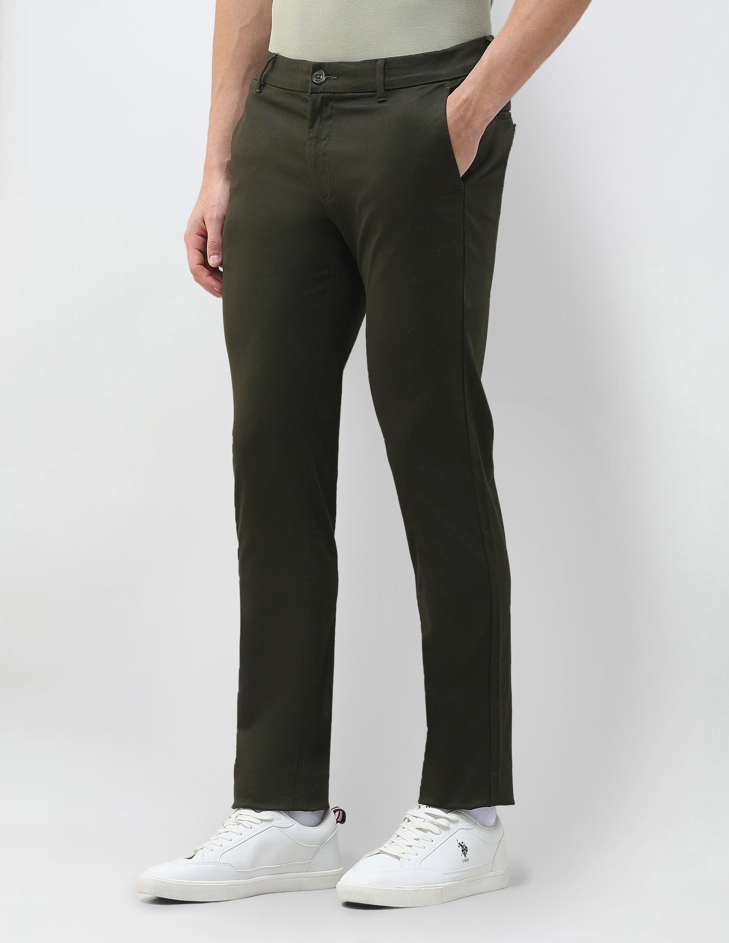 Denver Slim Fit Dobby Trousers Dark Olive - U.S. Polo Assn. India | Large