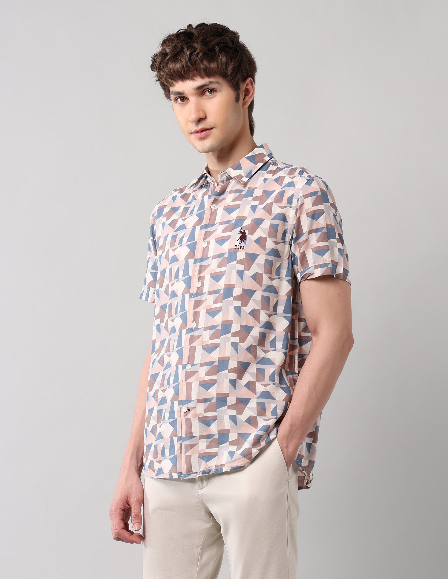 Geometric Printed Regular Fit Shirt Beige - U.S. POLO ASSN. | Large