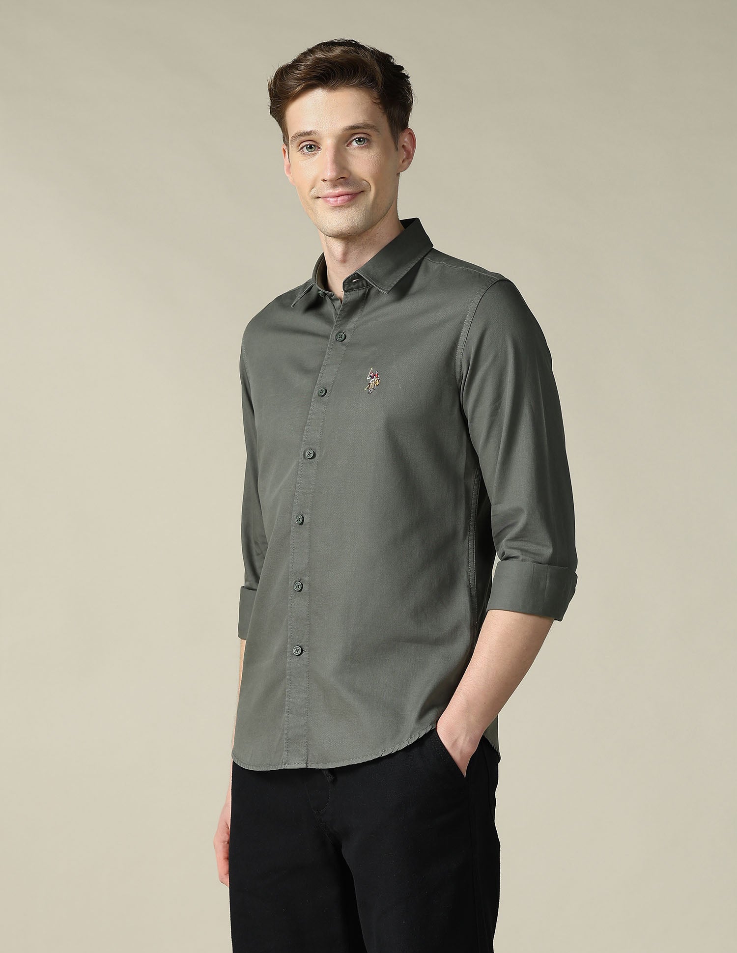 Twill Regular Fit Shirt Olive - U.S. Polo Assn. India | Large