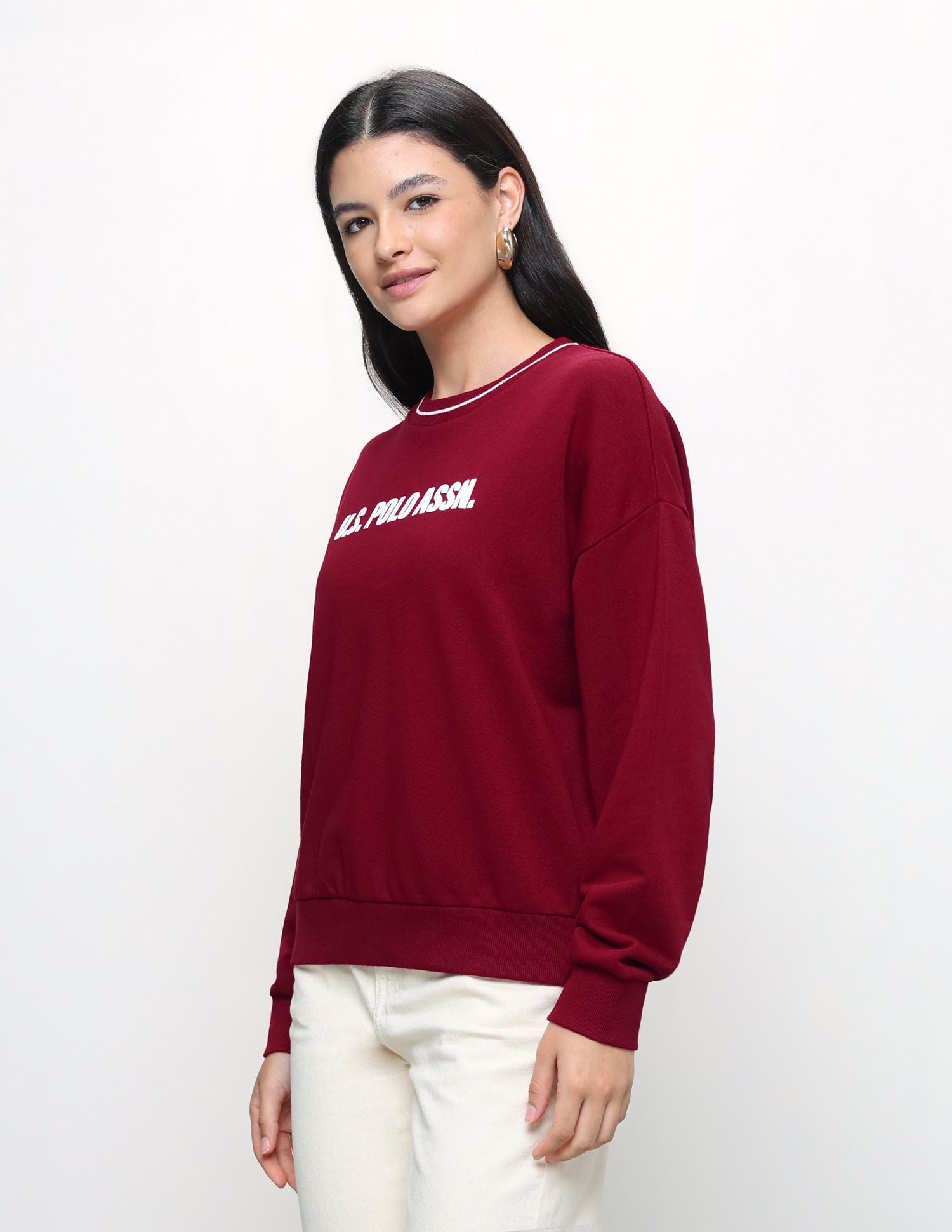 Brand Printed Oversized Fit Sweatshirt Dark Red - U.S. Polo Assn. India | Large