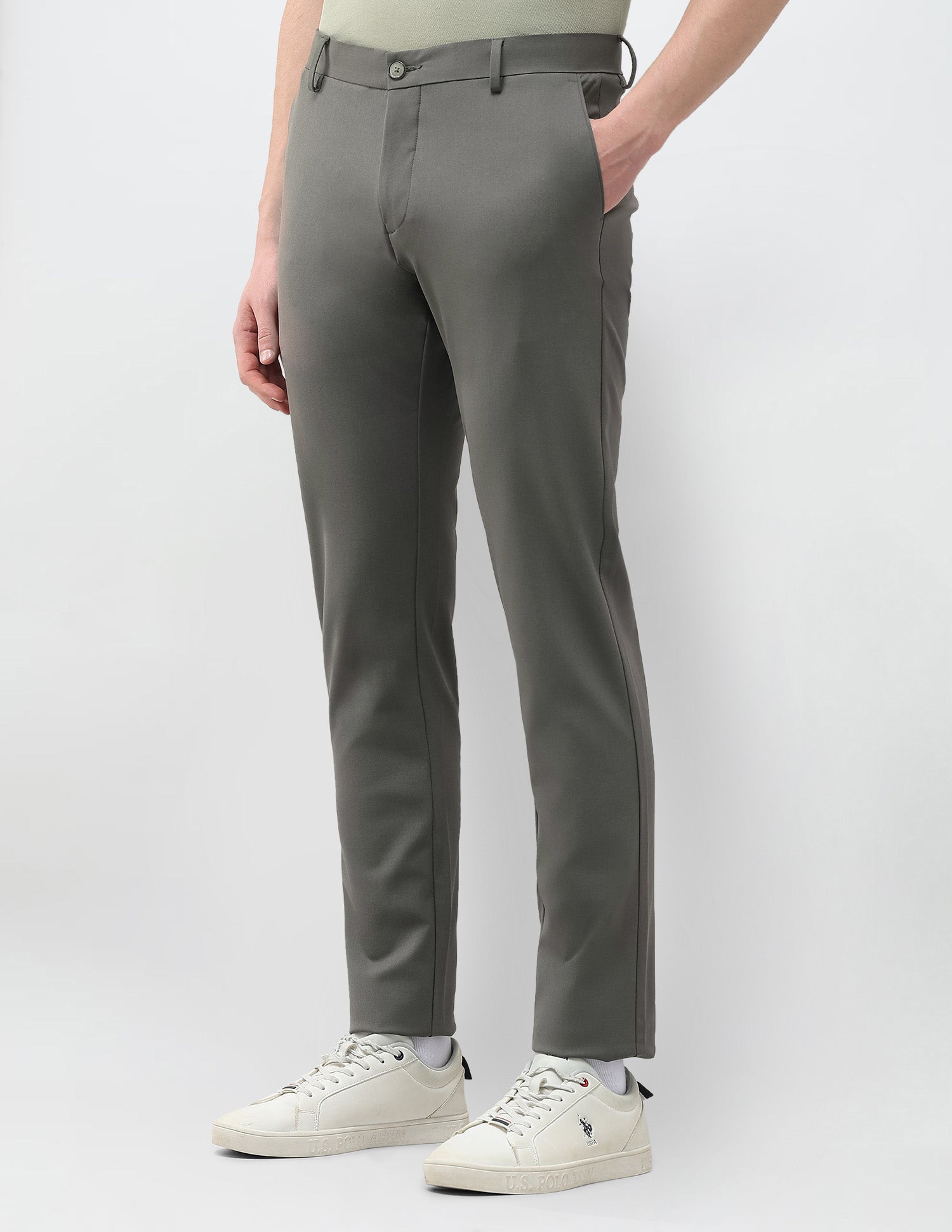 Austin Slim Fit Mid Rise Trousers Mid Green - U.S. Polo Assn. India | Large