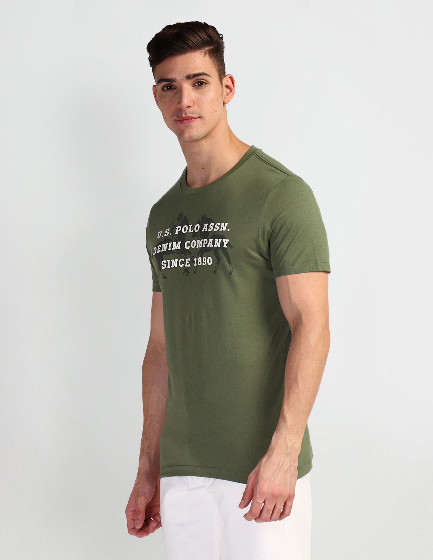 Brand Print Muscle Fit T-Shirt Olive - U.S. Polo Assn. India | Large