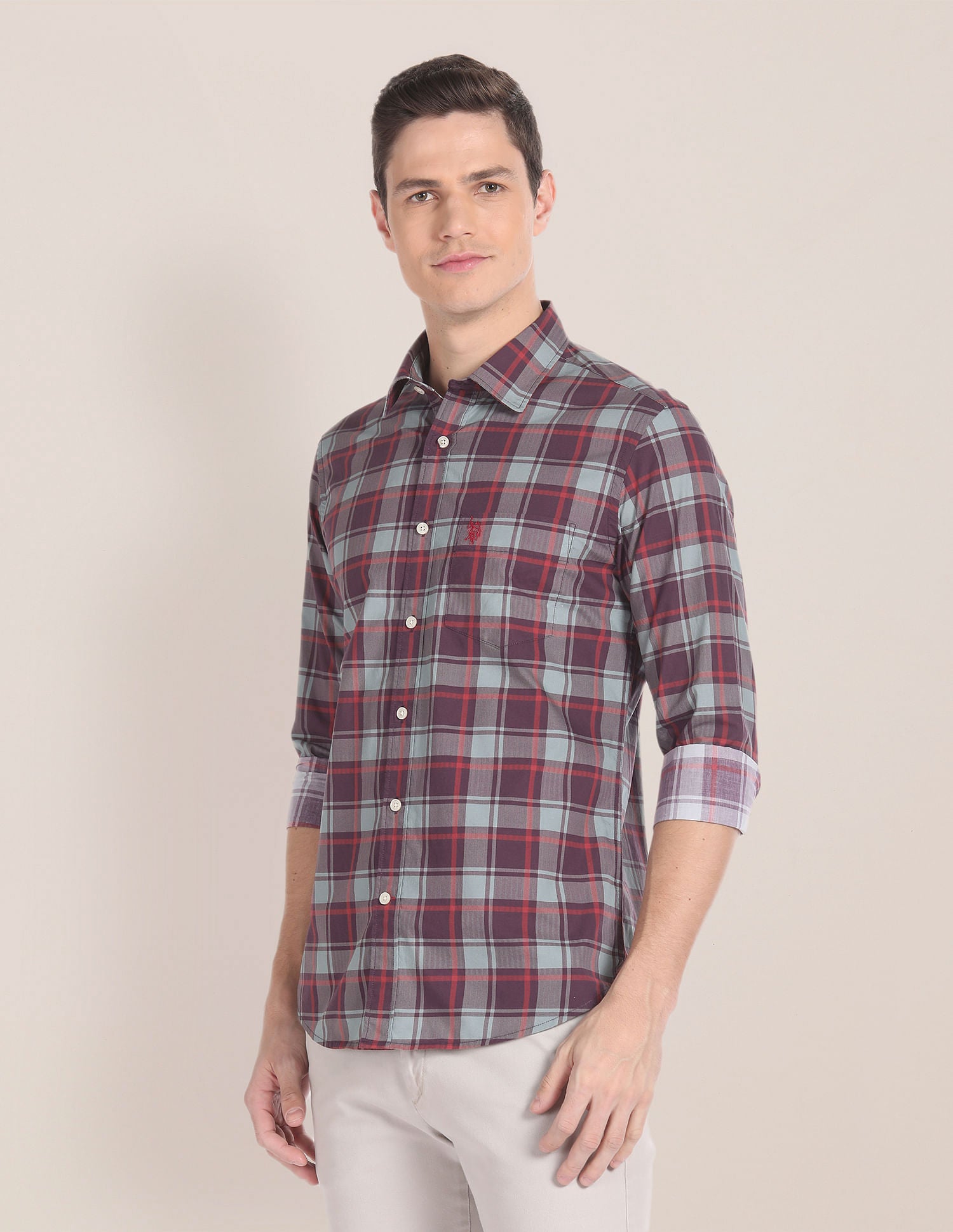 Tartan Check Herringbone Shirt Brown - U.S. Polo Assn. India | Large
