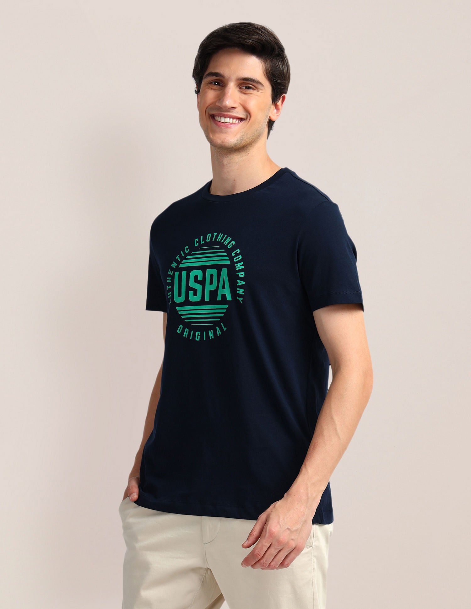 Brand Print Slim Fit T-Shirt Navy - U.S. Polo Assn. India | Large