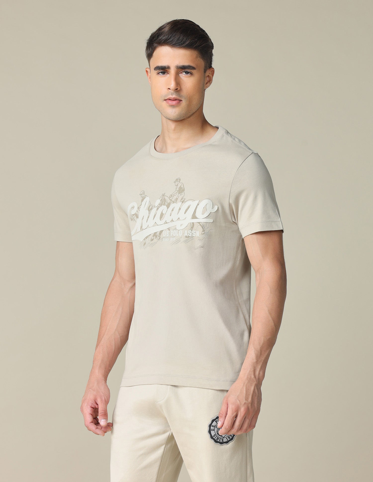 Muscle Fit Brand Printed T- Shirt Beige - U.S. POLO ASSN. | Large