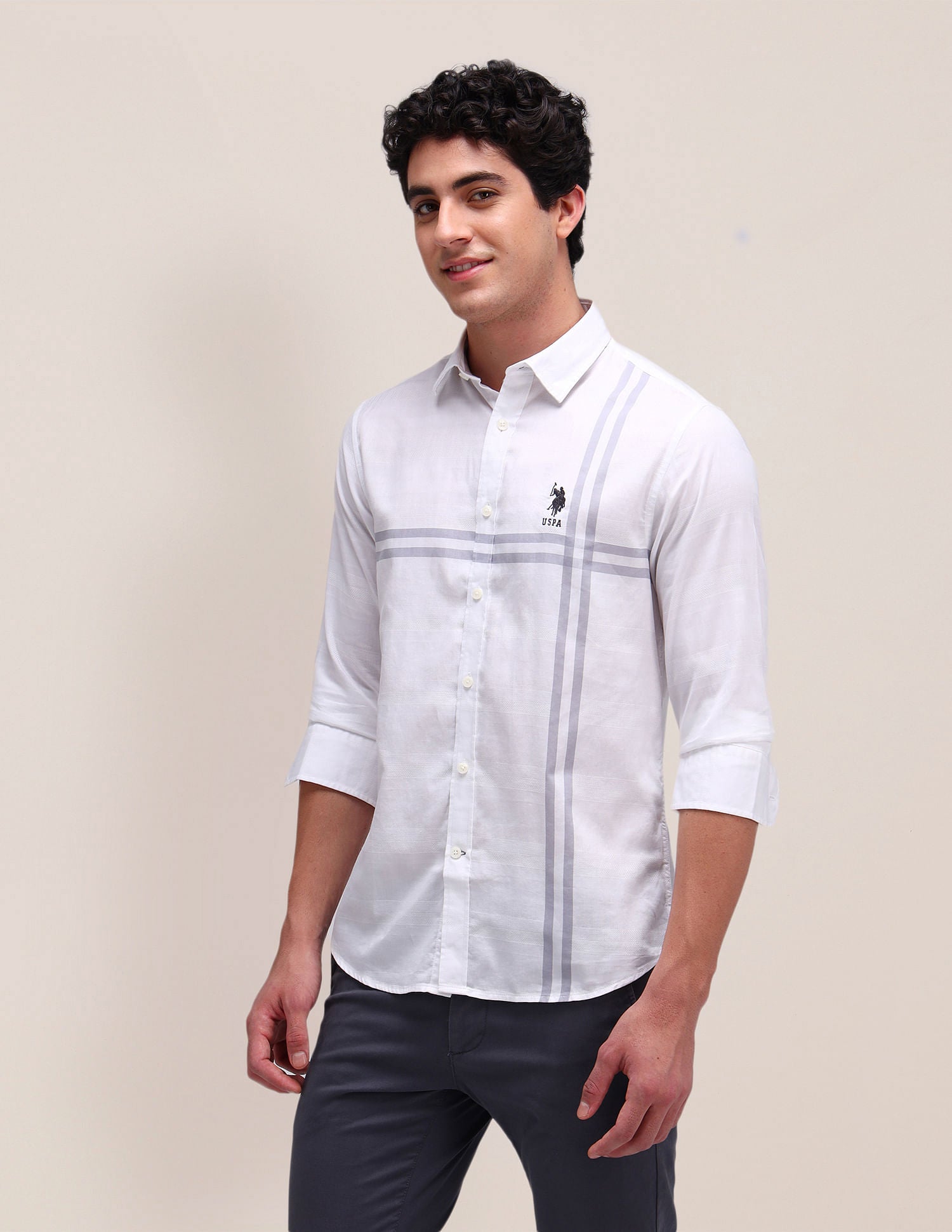 Horizontal Striped Regular Fit Shirt White - U.S. POLO ASSN. | Large