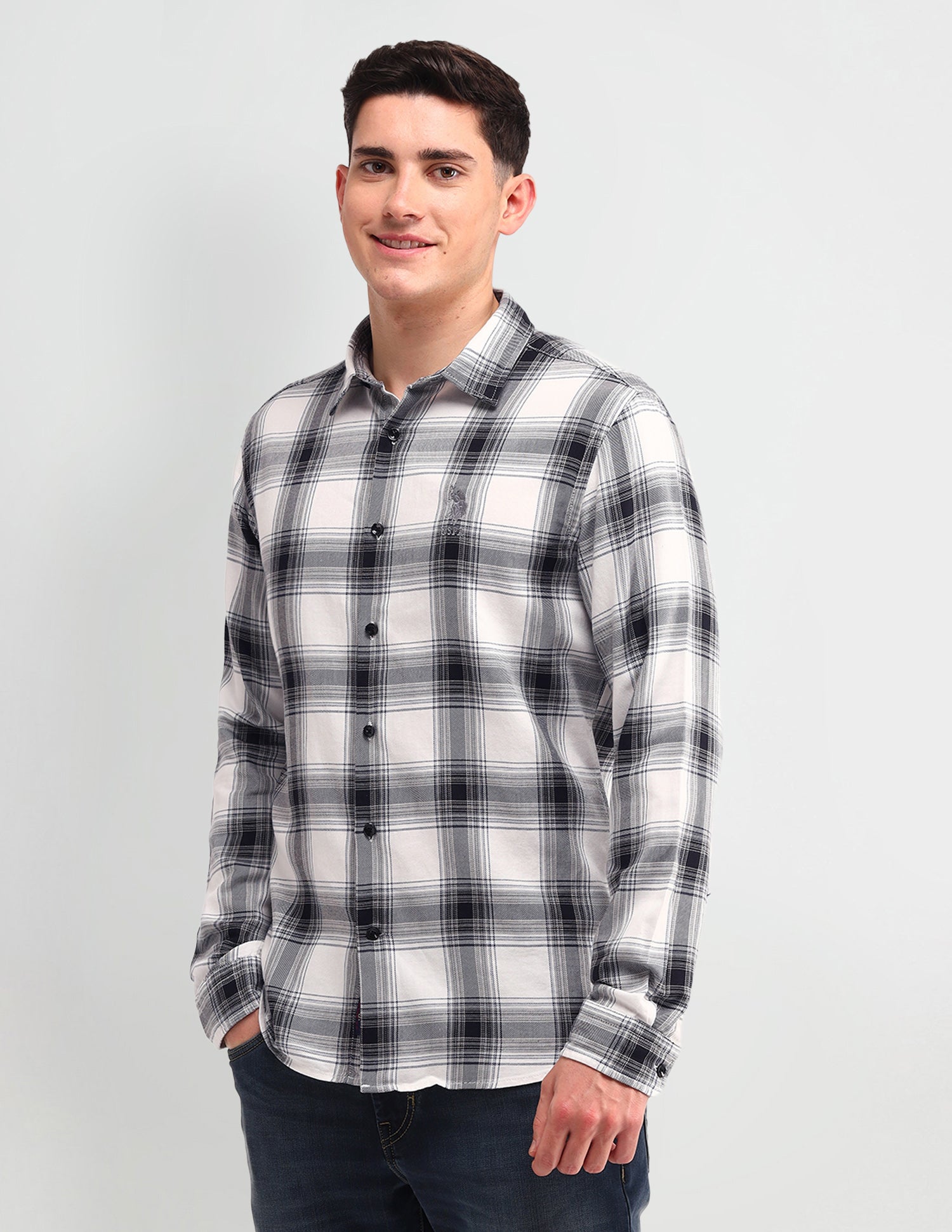 Tartan Checked Slim Fit Shirt Black - U.S. Polo Assn. India | Large