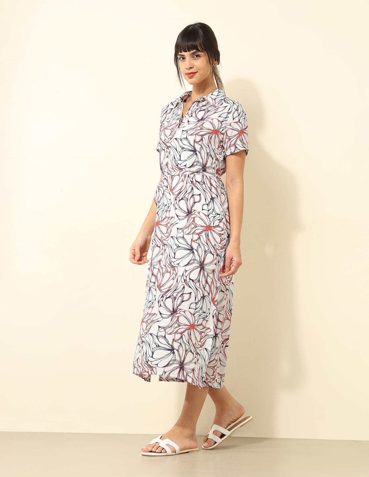 Floral Printed A-Line Dress Off White - U.S. Polo Assn. India | Large