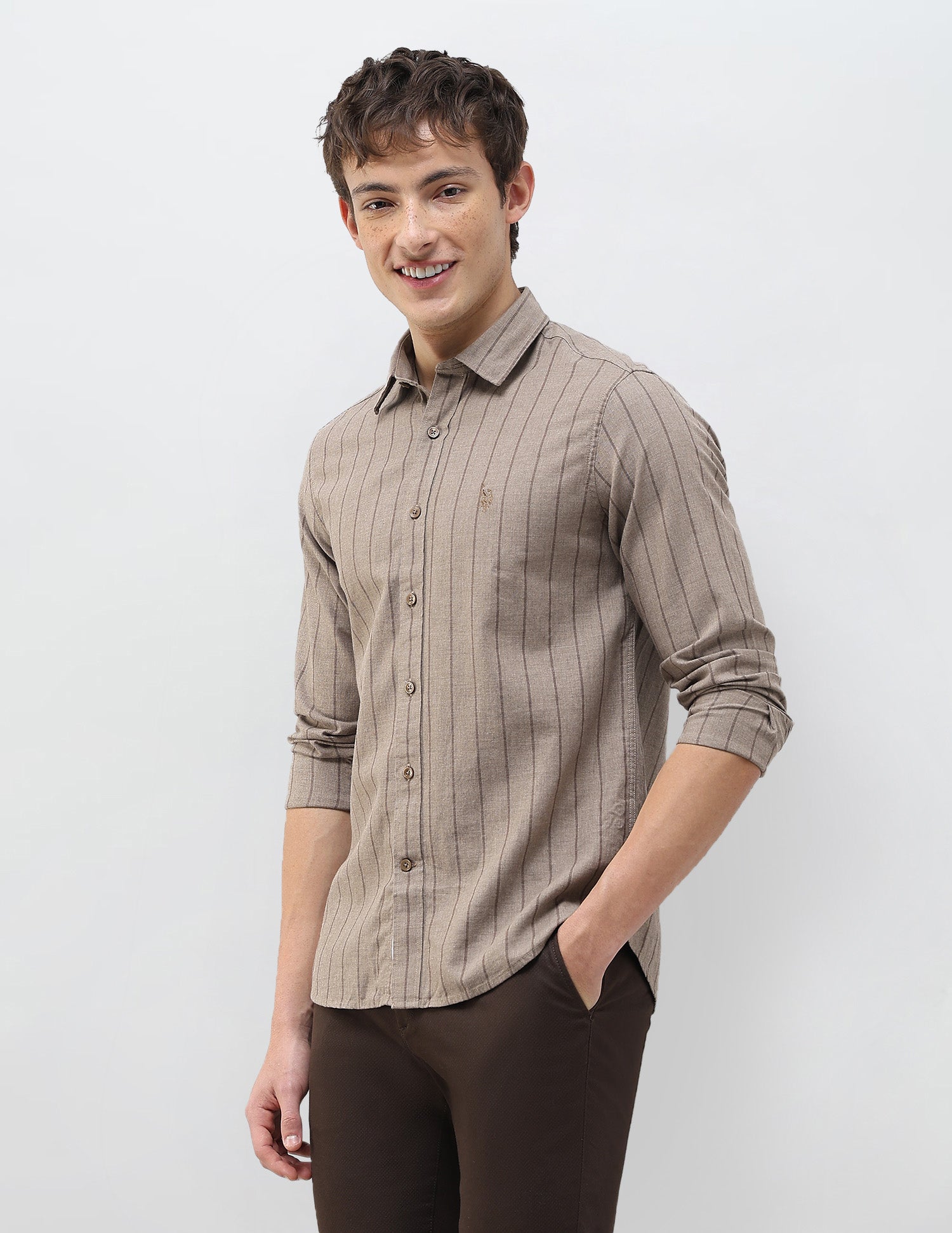 Vertical Striped Tailored Fit Shirt Brown - U.S. Polo Assn. India | Large