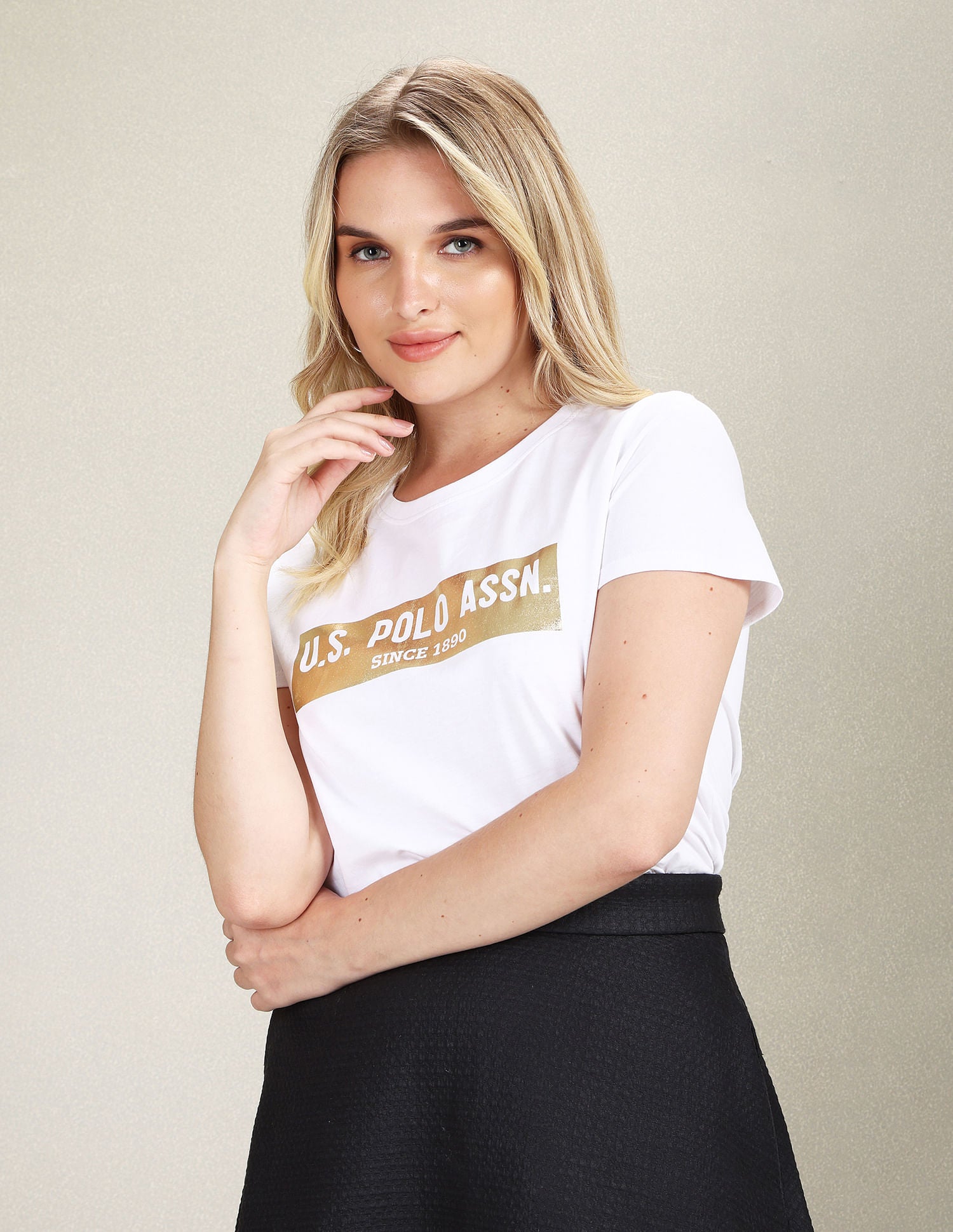 Metallic Brand Print Cotton T-Shirt White - U.S. POLO ASSN. | Large