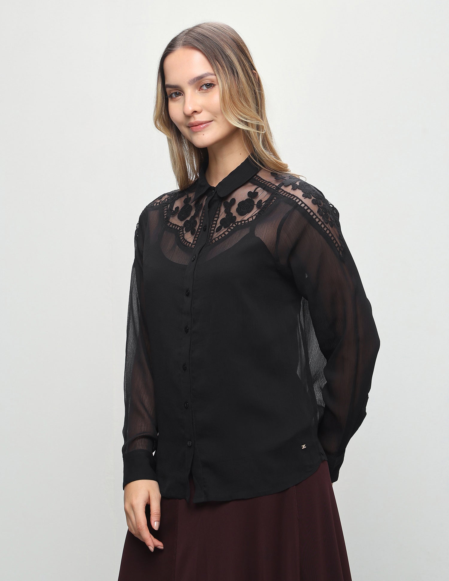 Embroidered Lace Regular Fit Shirt Black - U.S. Polo Assn. India | Large