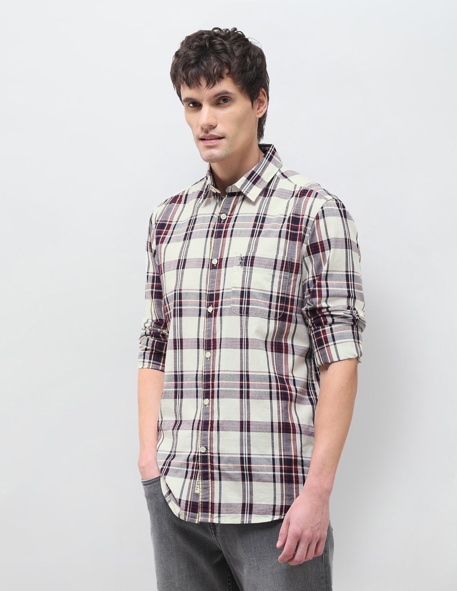 Plaid Checked Regular Fit Shirt Ivory - U.S. Polo Assn. India | Large