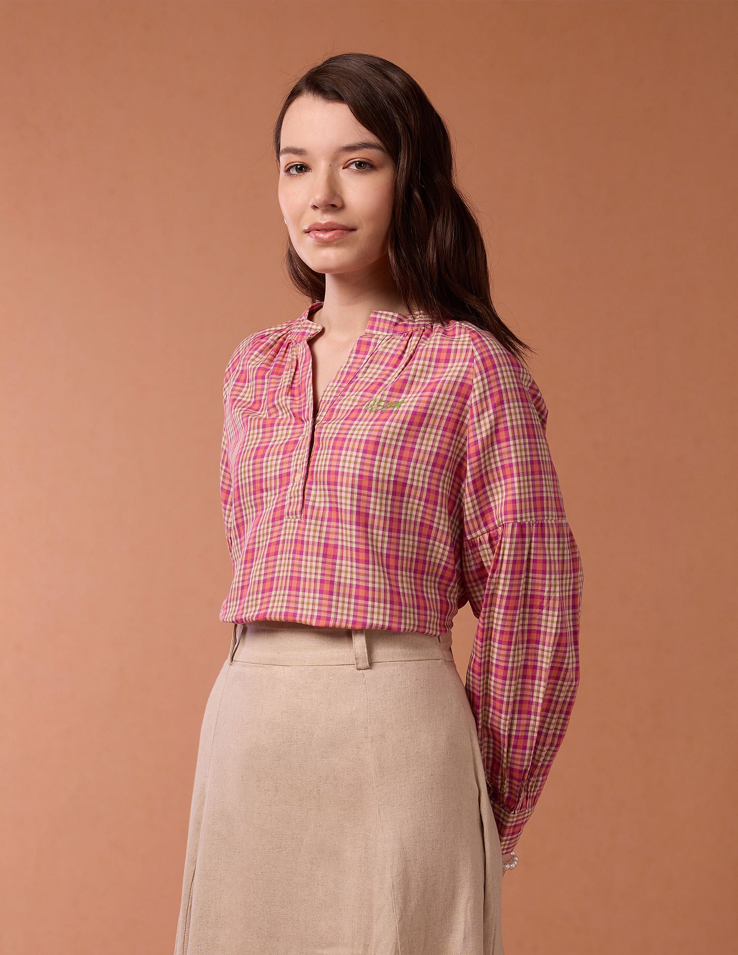 Blouson Sleeve Checked Top Multicolour - U.S. POLO ASSN. | Large