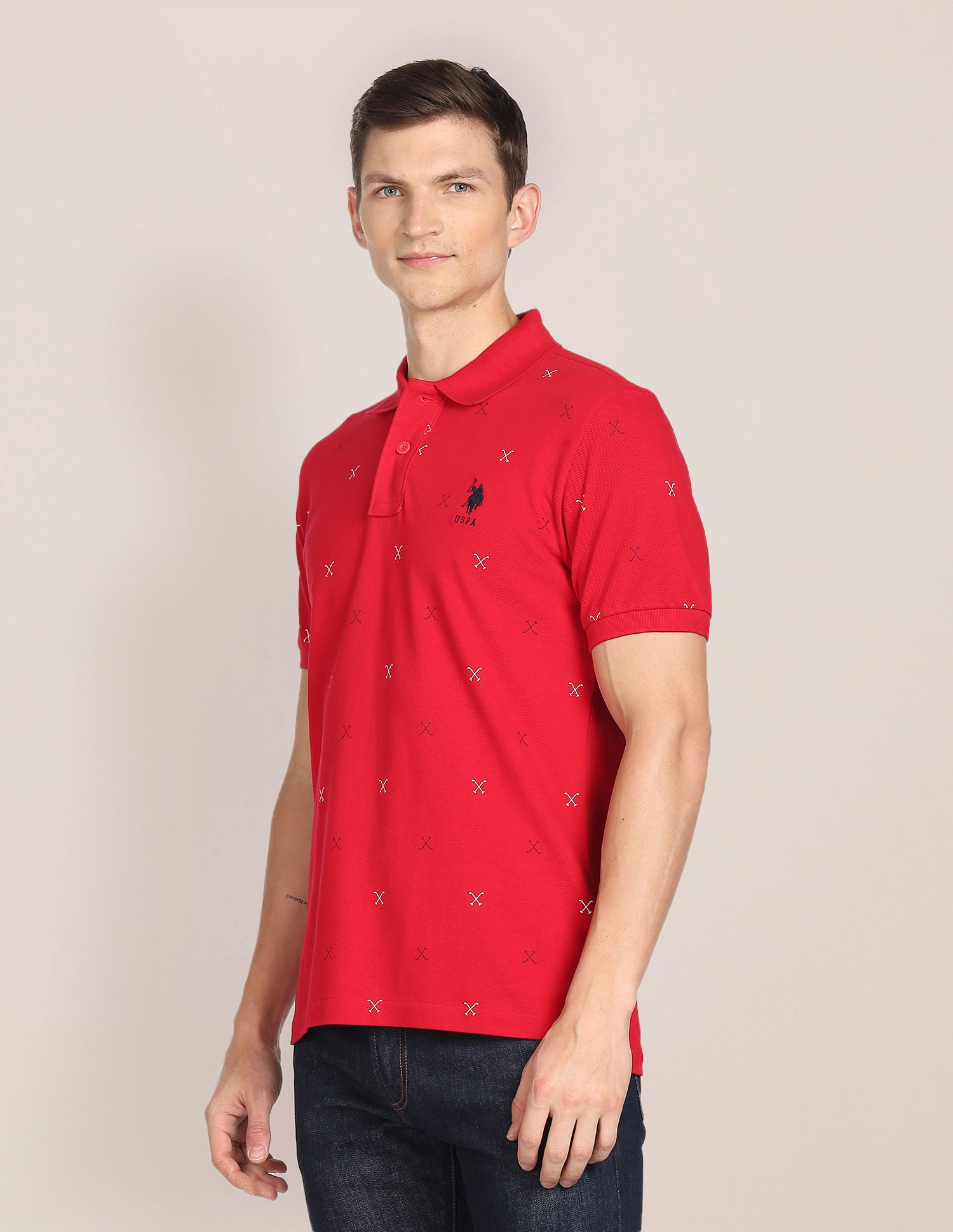 All Over Brand Print Polo Shirt Red - U.S. Polo Assn. India | Large