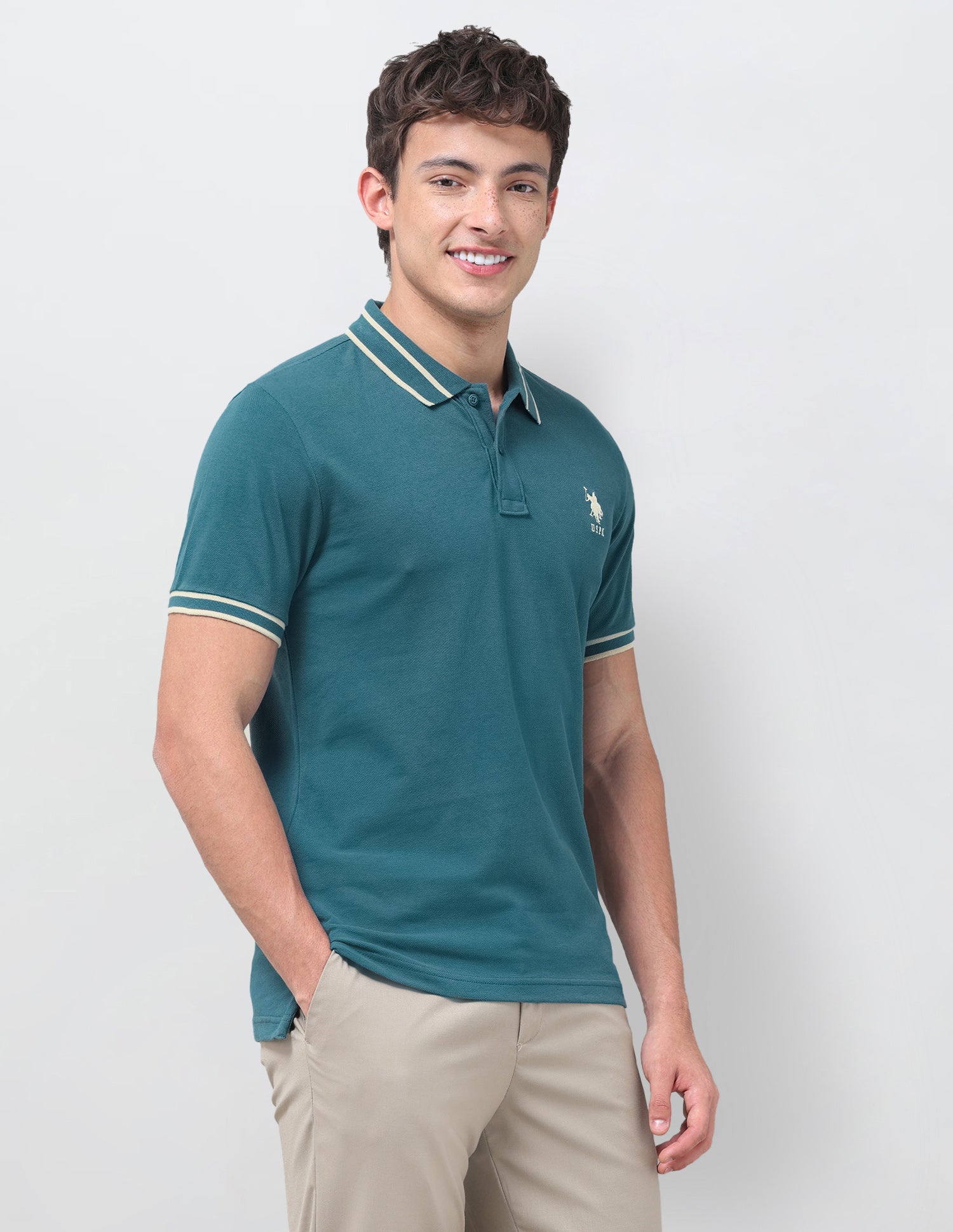 Solid Regular Fit Polo Shirt Teal - U.S. Polo Assn. India | Large