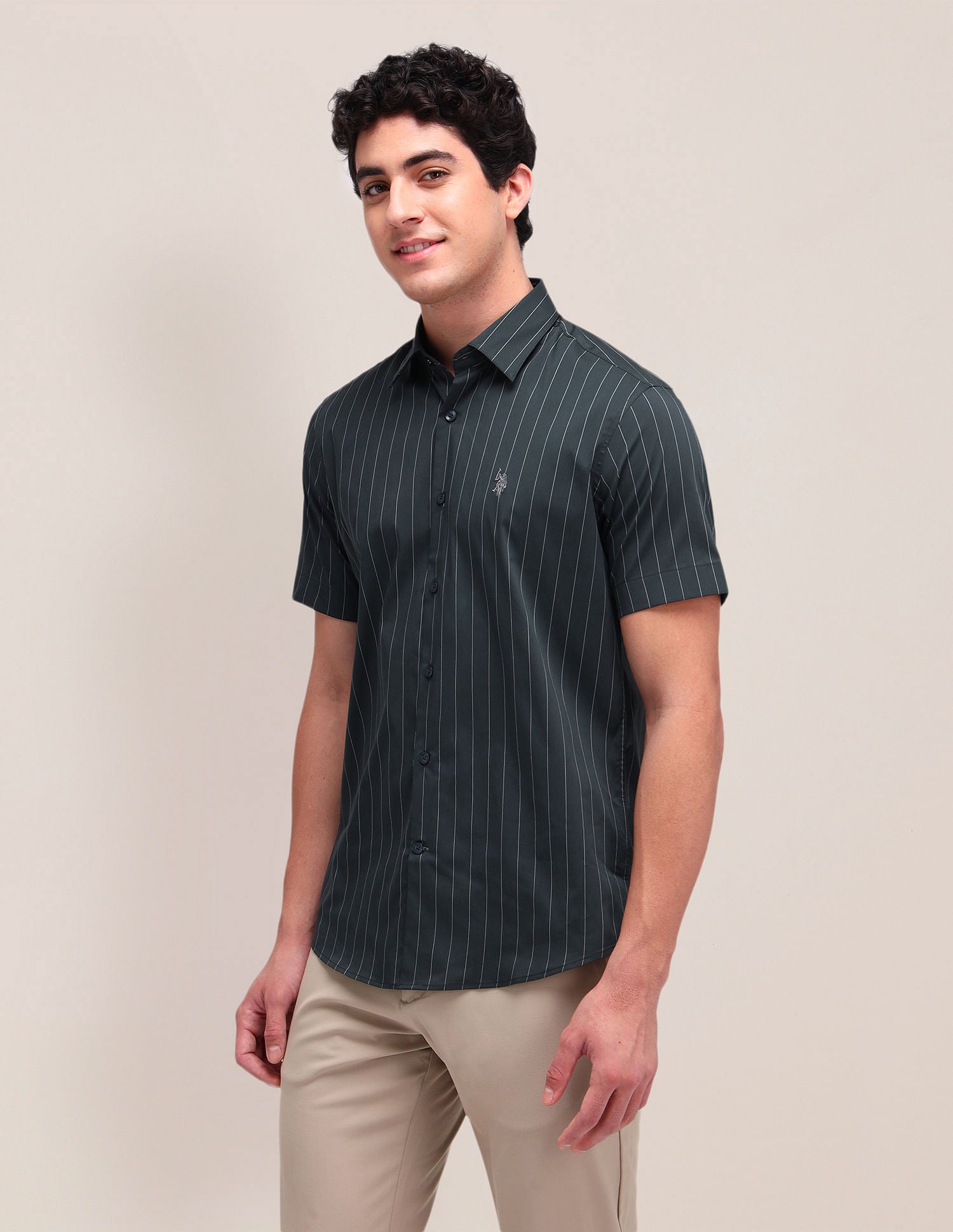 Vertical Striped Regular Fit Shirt DarkGreen - U.S. Polo Assn. India | Large