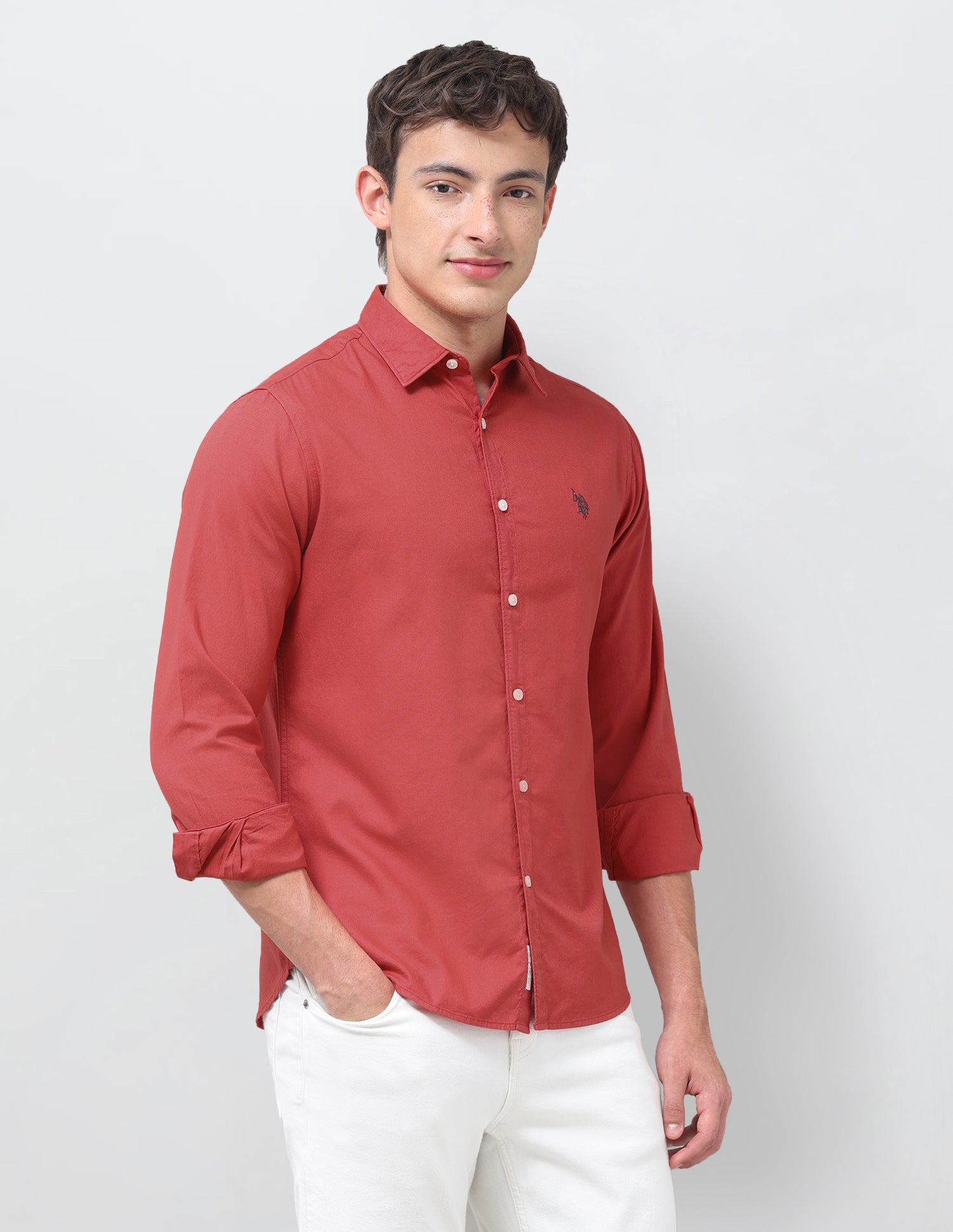 Solid Tailored Fit Shirt Orange - U.S. Polo Assn. India | Large