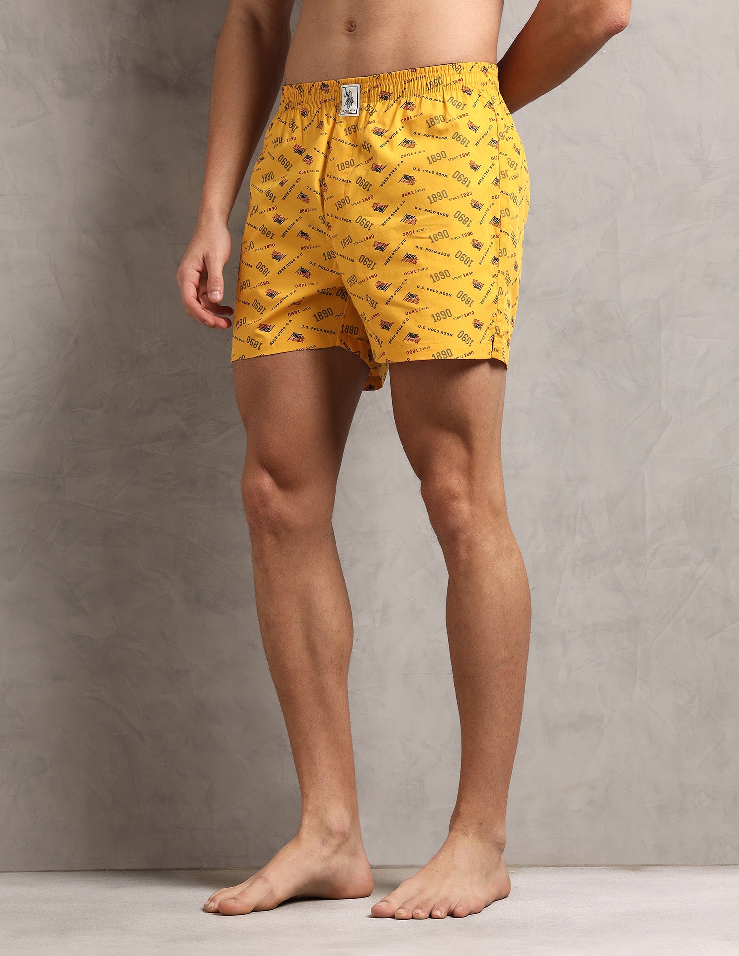 Pure Cotton Printed I657-PR Boxers - Pack Of 1 Mustard Flag - U.S. Polo Assn. India | Large
