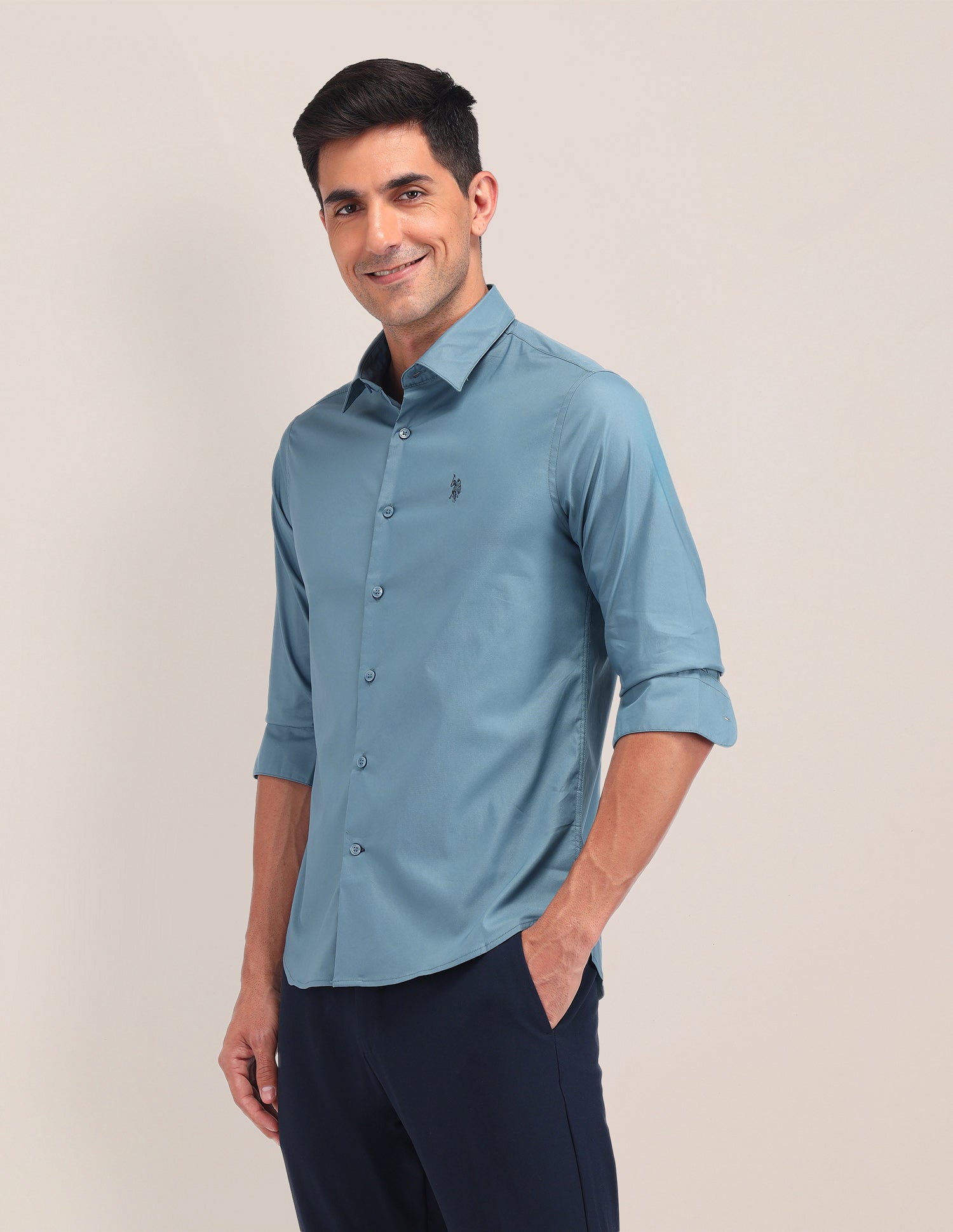 Tailored Fit Twill Shirt Blue - U.S. Polo Assn. India | Large